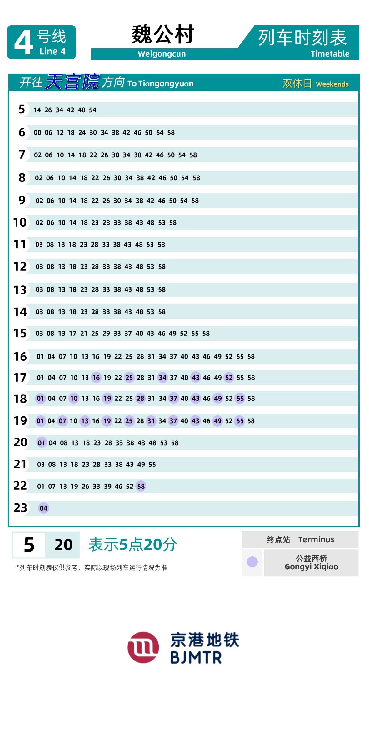 4号线-大兴线魏公村时刻表