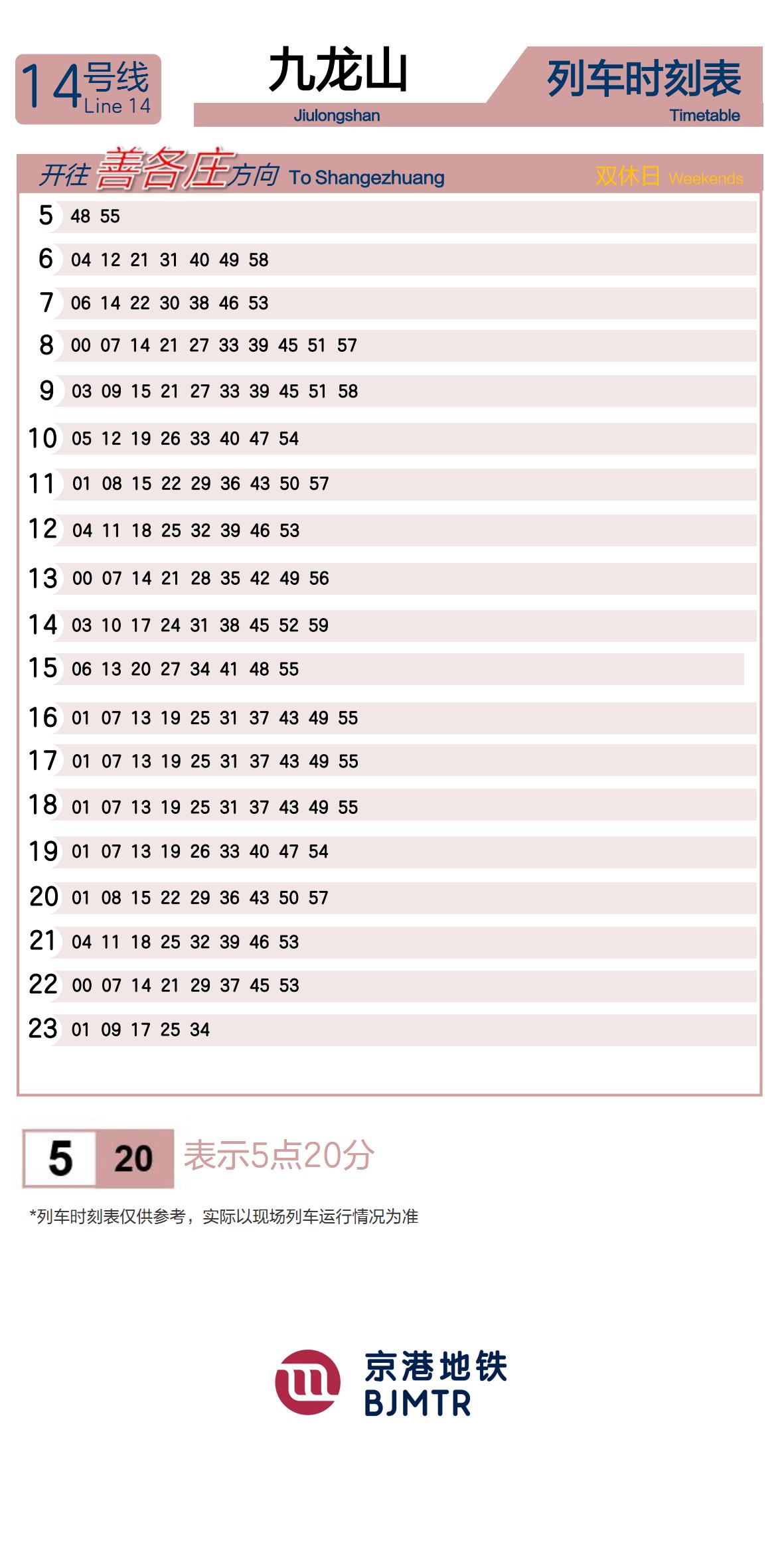 Line 14JiulongshanTimetable
