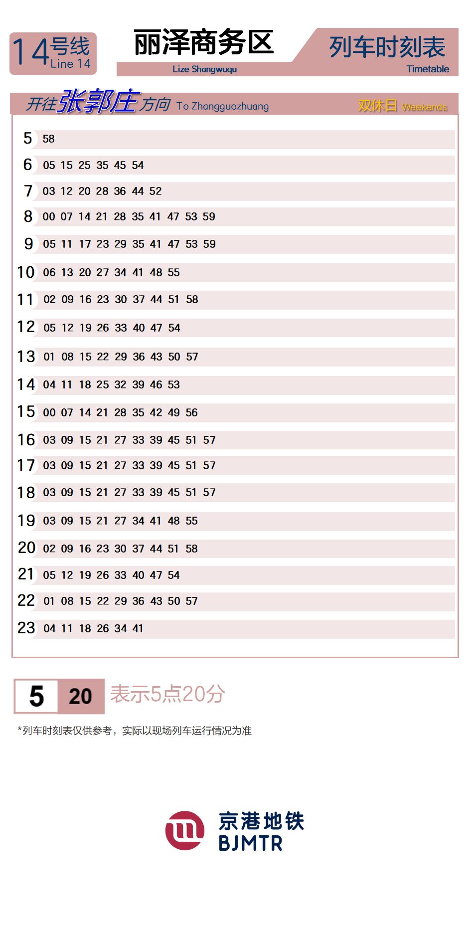 Line 14Lize ShangwuquTimetable