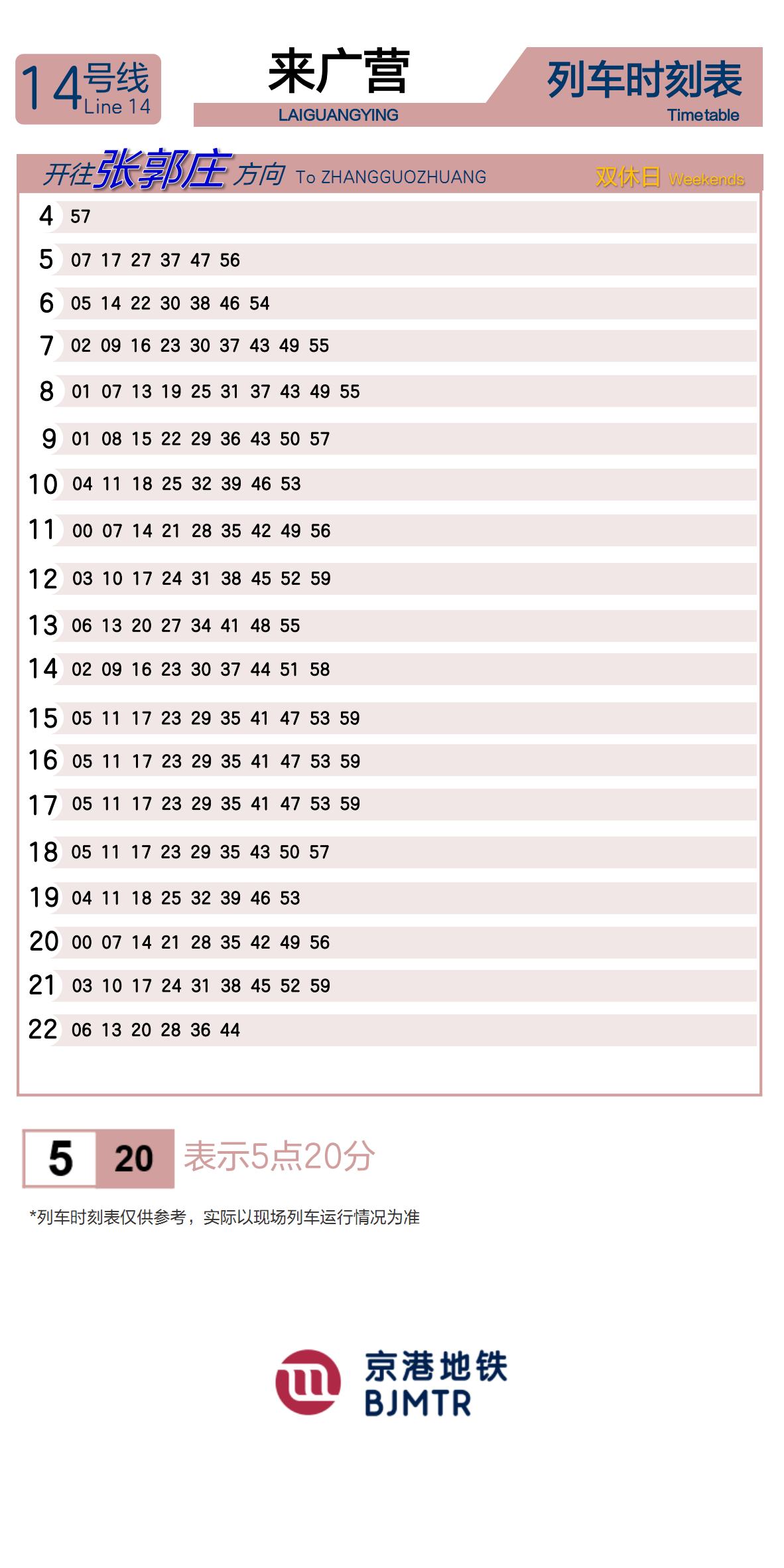Line 14Laiguangying时刻表