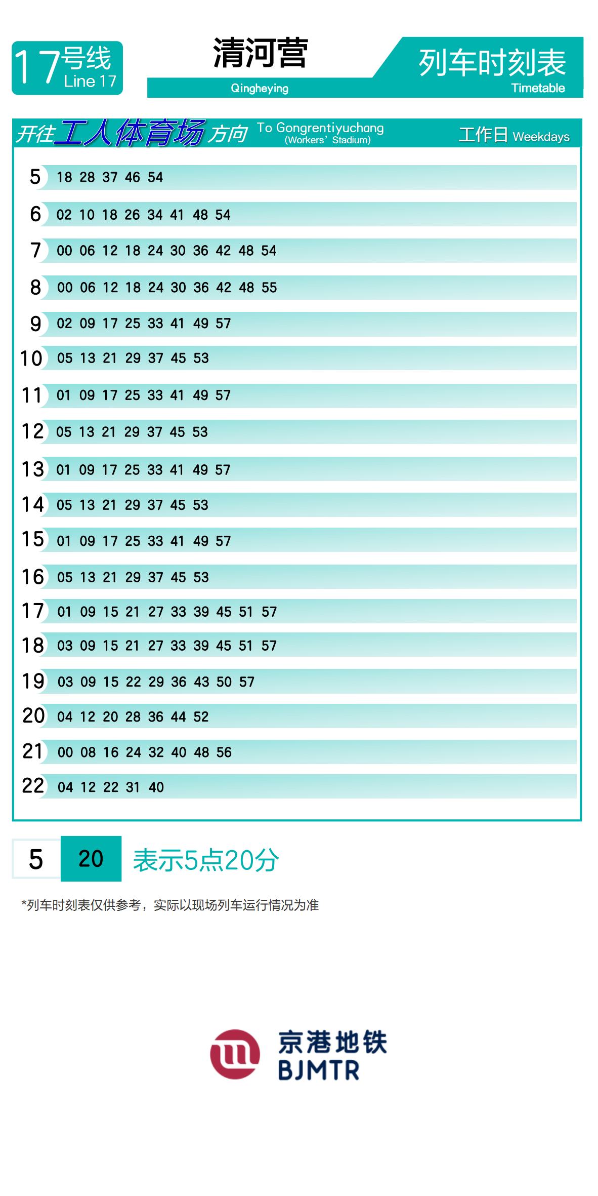 Line 17QingheyingTimetable