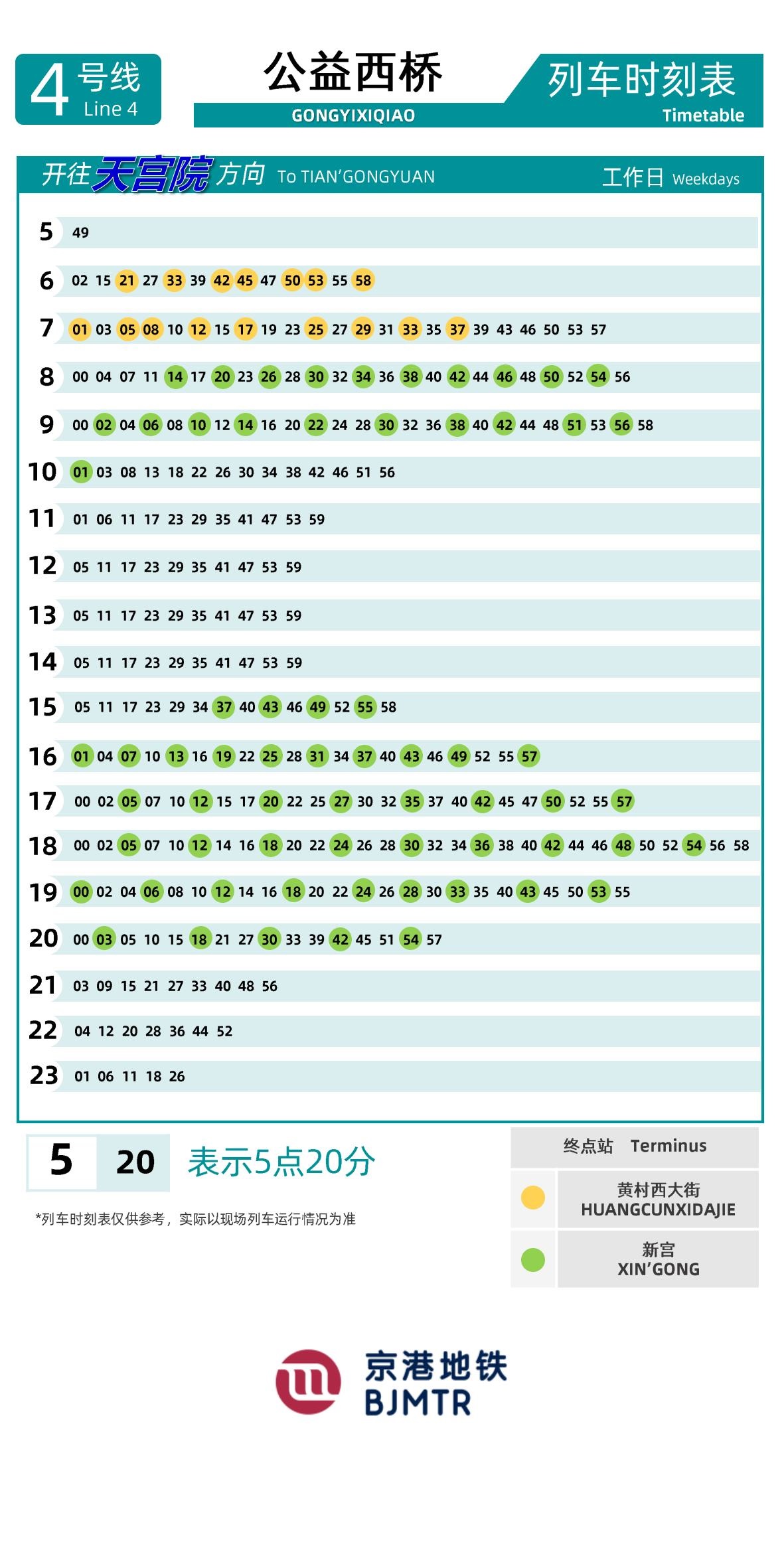4号线-大兴线公益西桥时刻表