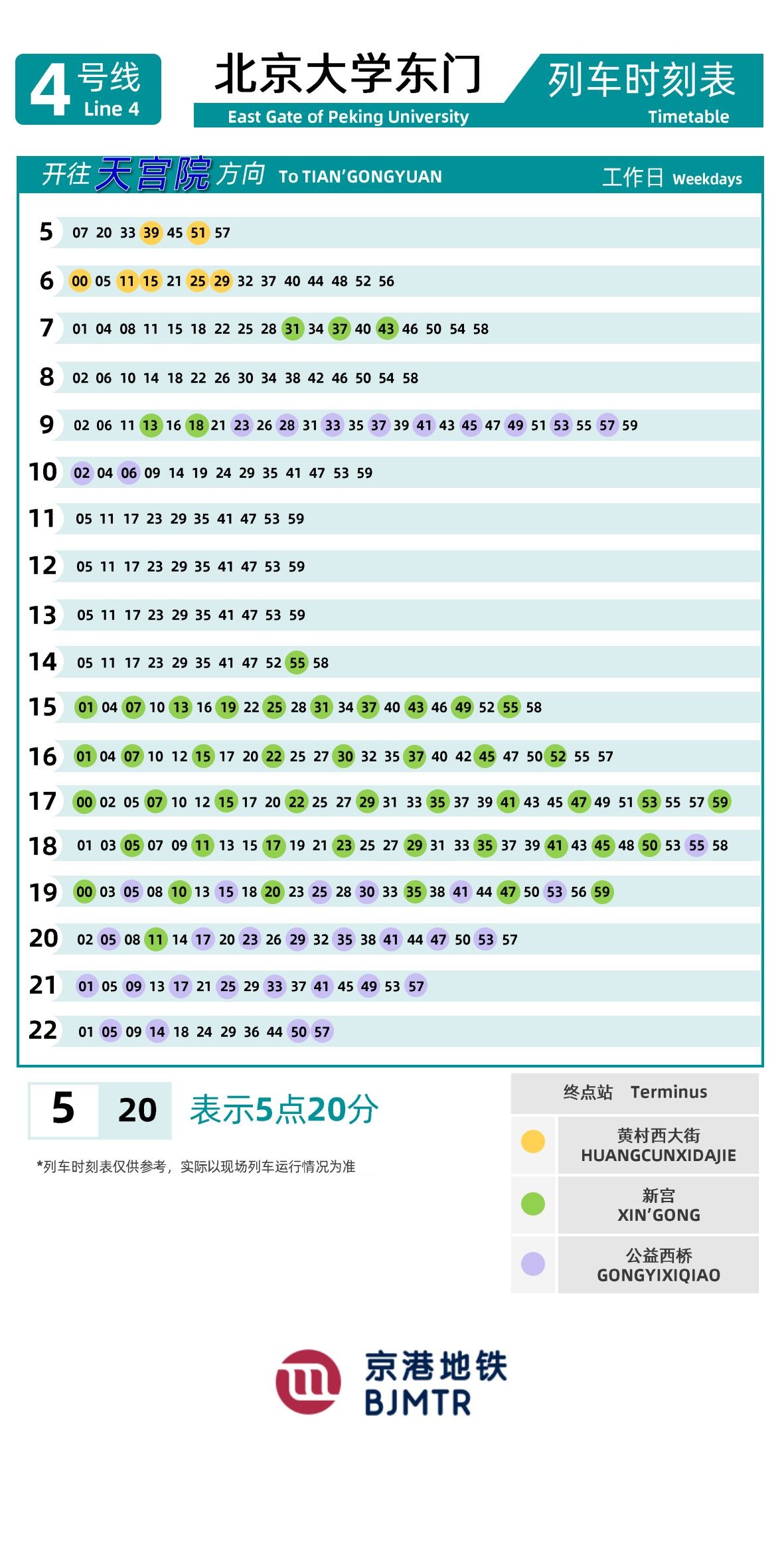 4号线-大兴线北京大学东门时刻表