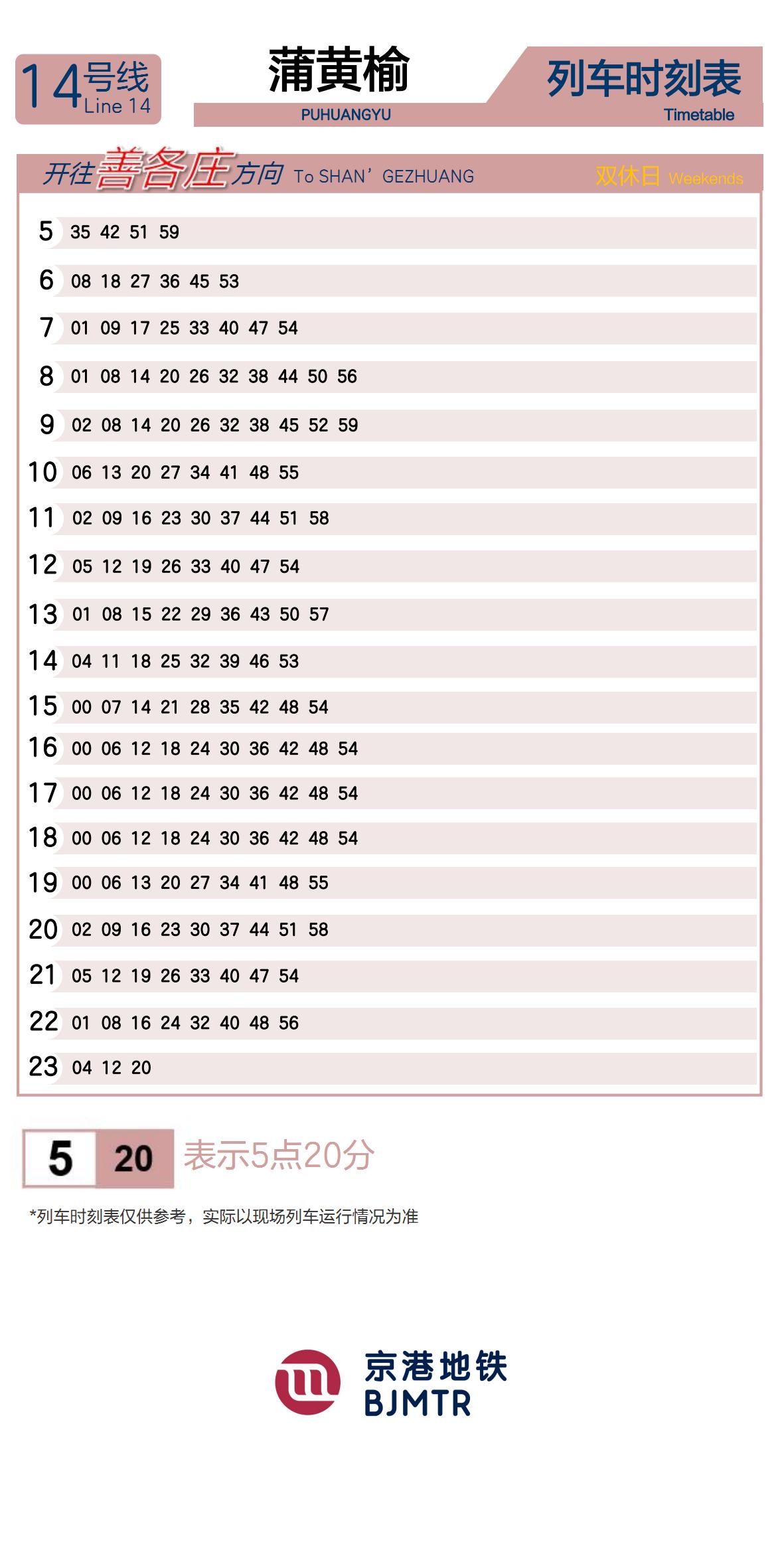 Line 14PuhuangyuTimetable