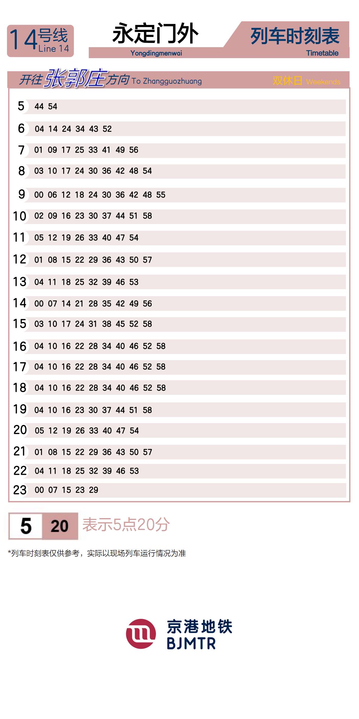 Line 14YongdingmenwaiTimetable