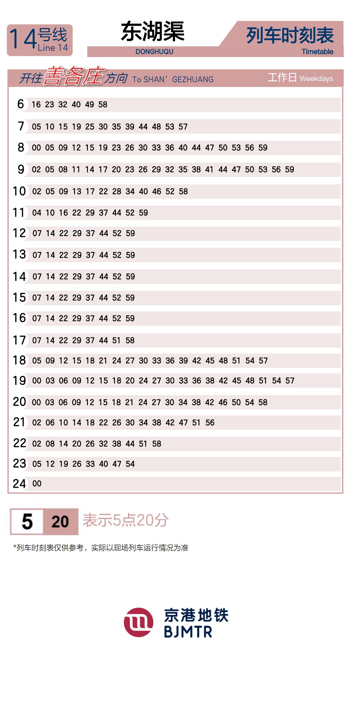 Line 14DonghuquTimetable