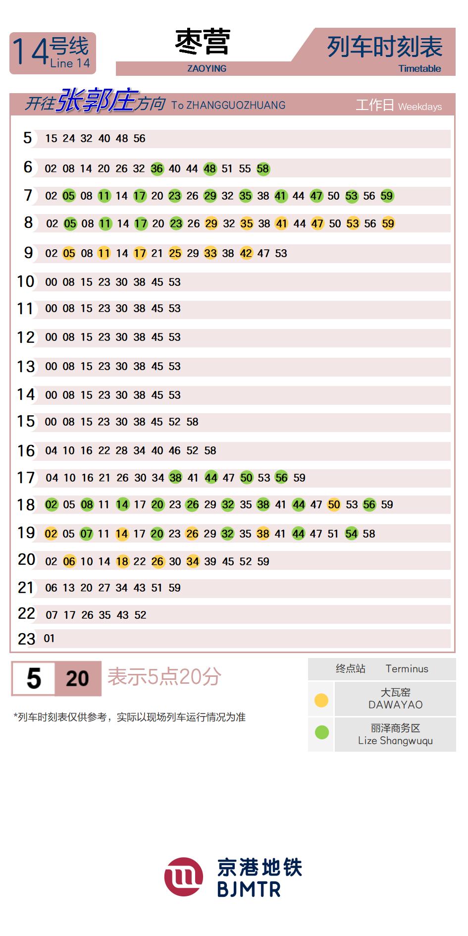 Line 14ZaoyingTimetable
