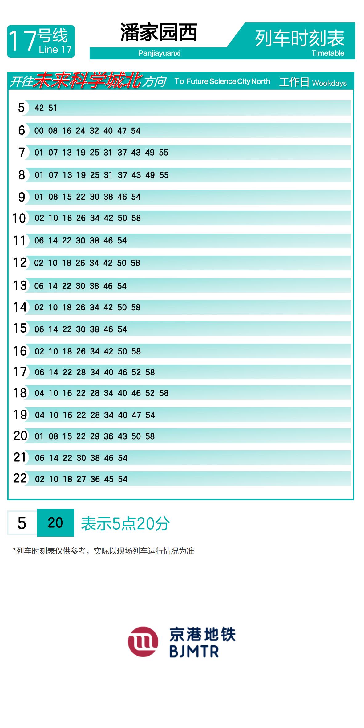 Line 17PanjiayuanxiTimetable
