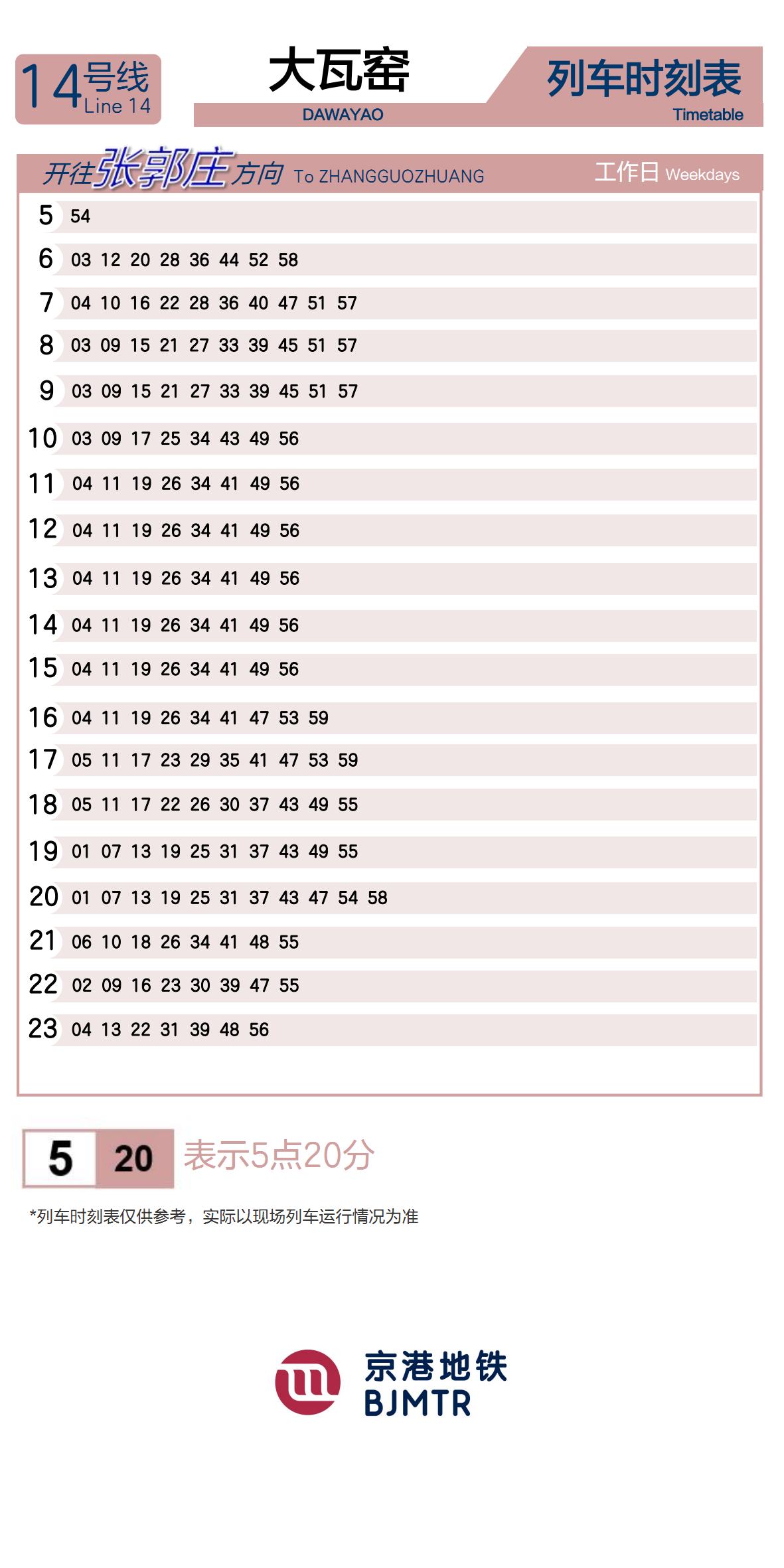 Line 14DawayaoTimetable