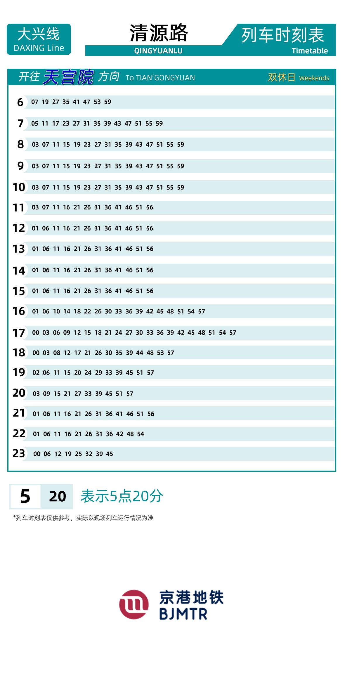 Line 4-Daxing LineQingyuan Lu时刻表