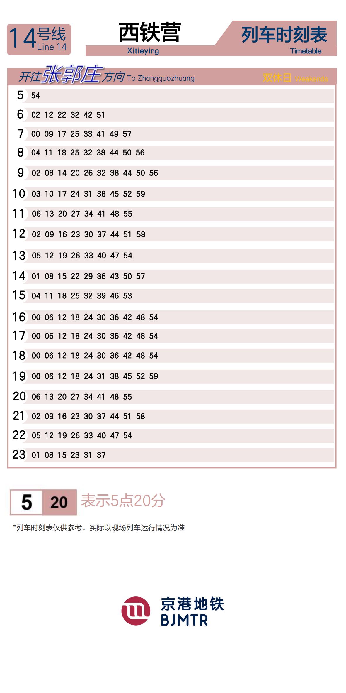 Line 14XitieyingTimetable