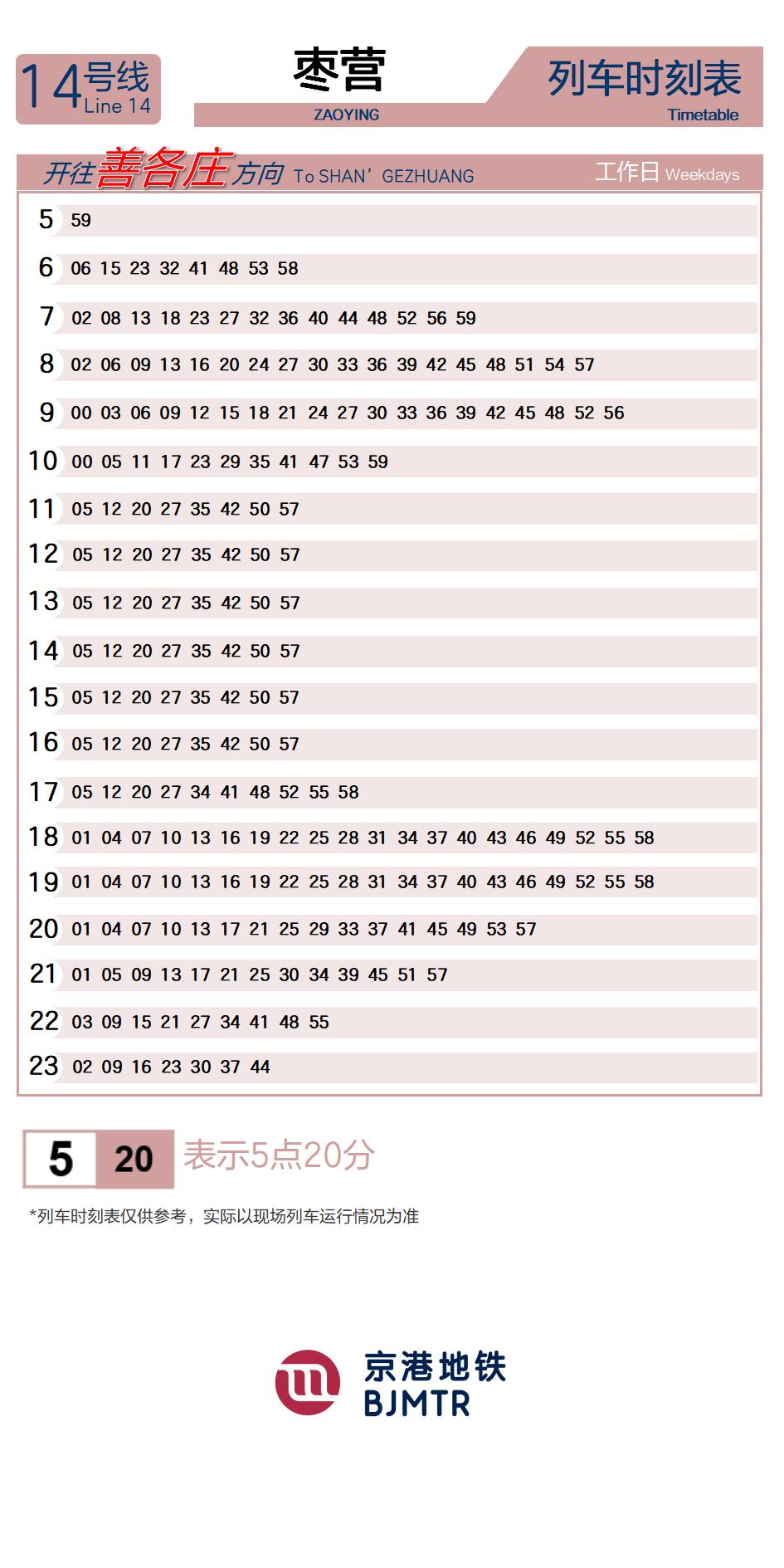 14号线枣营时刻表