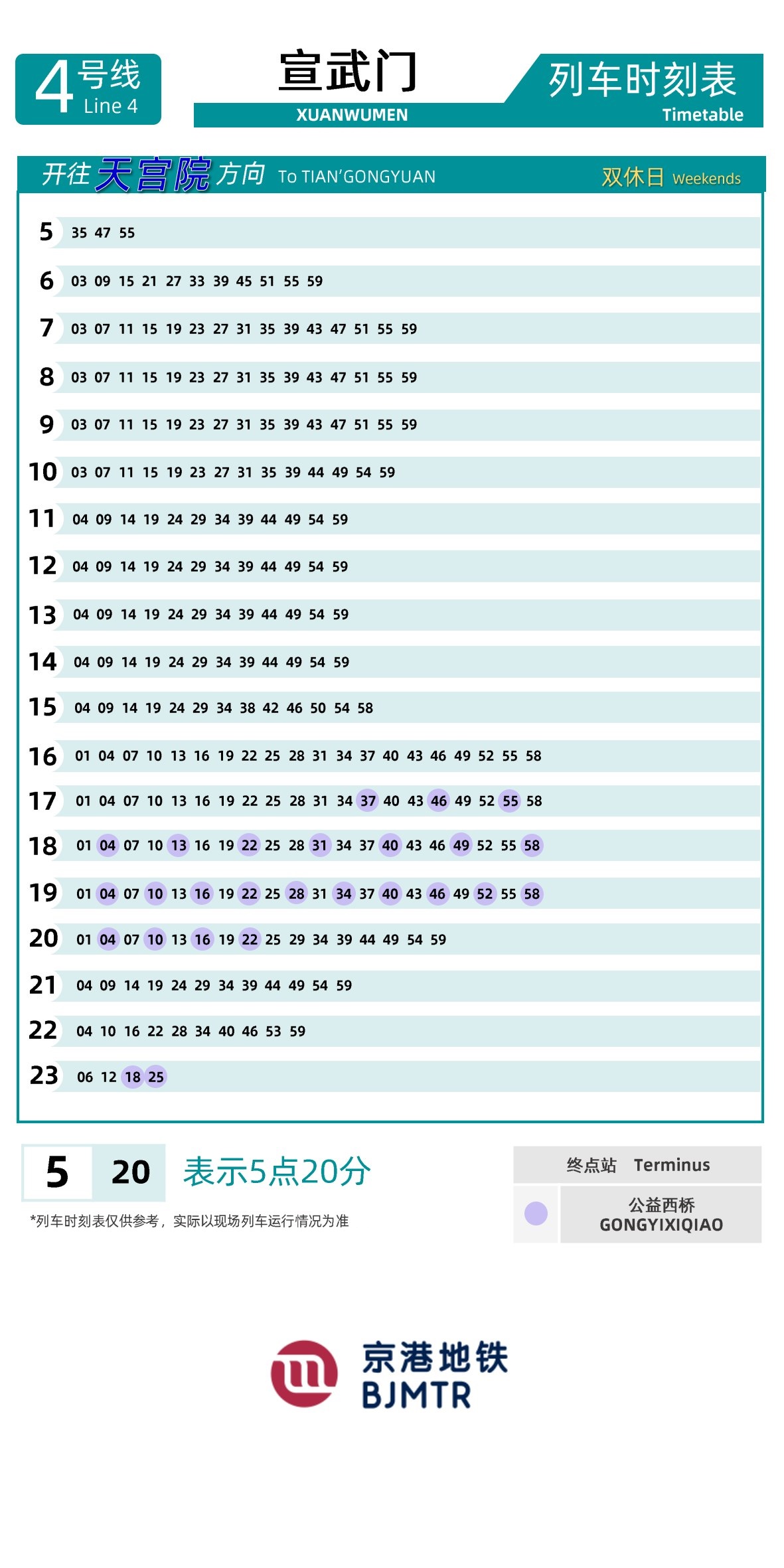 Line 4-Daxing LineXuanwu Men时刻表