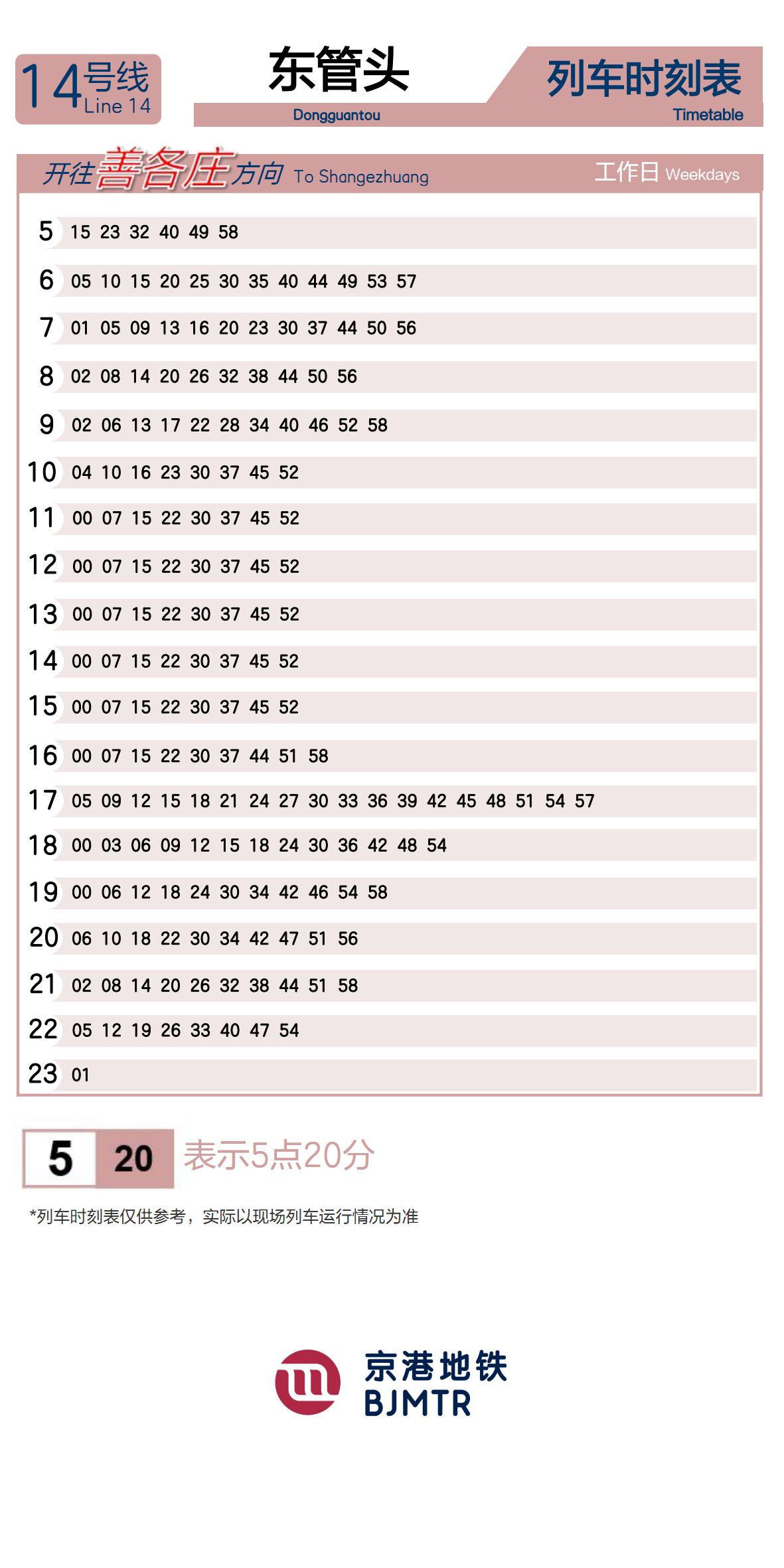 Line 14DongguantouTimetable