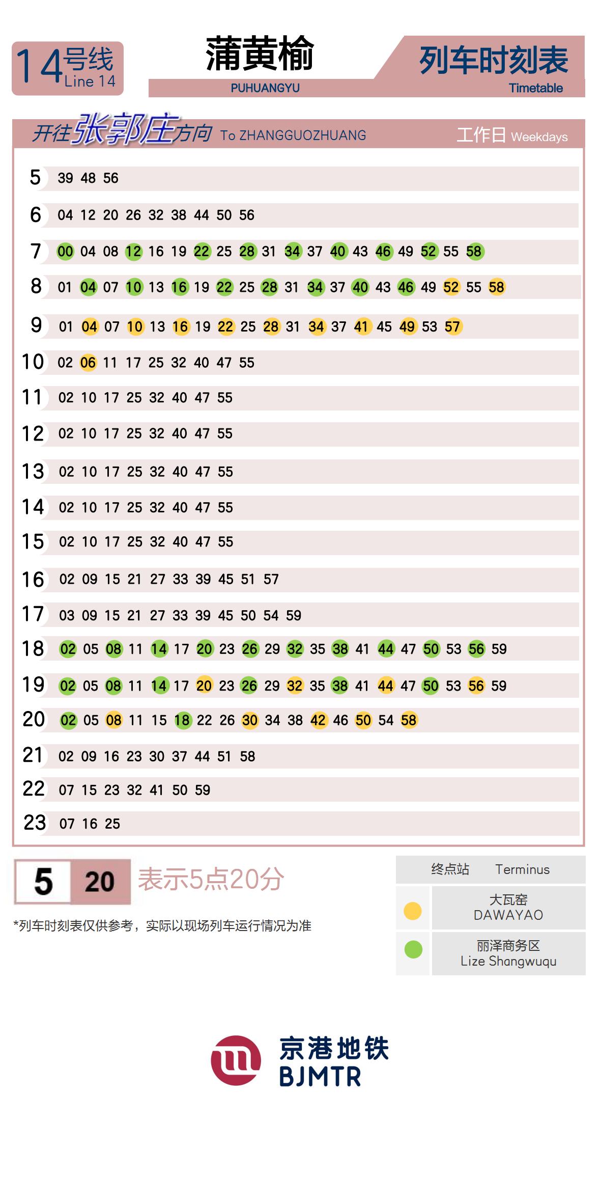 Line 14PuhuangyuTimetable