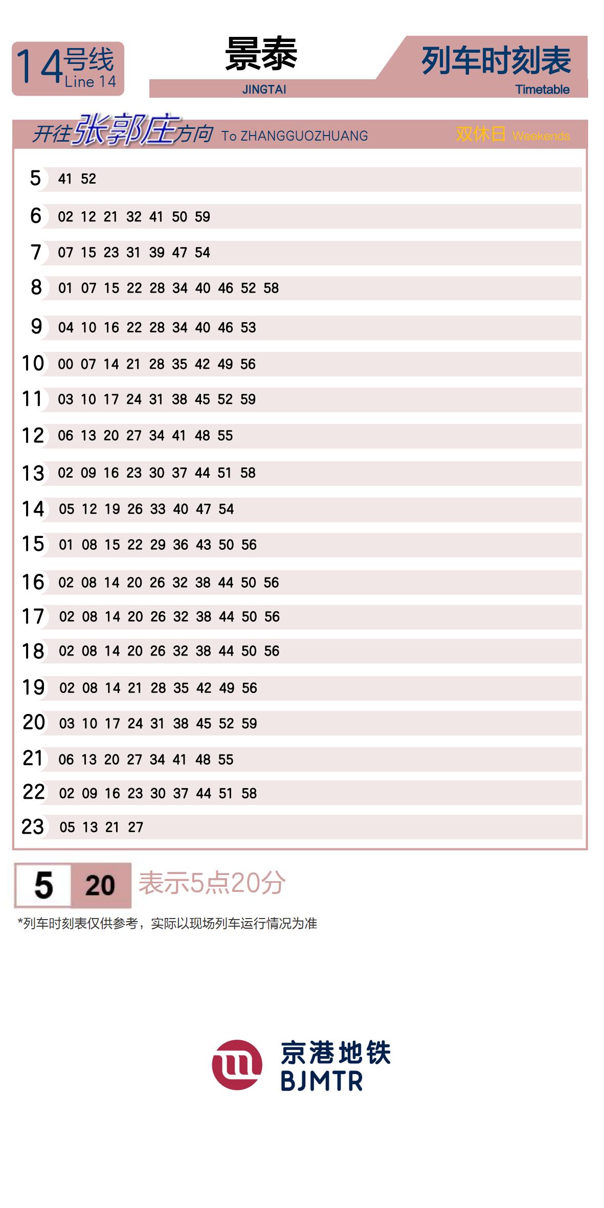 Line 14JingtaiTimetable