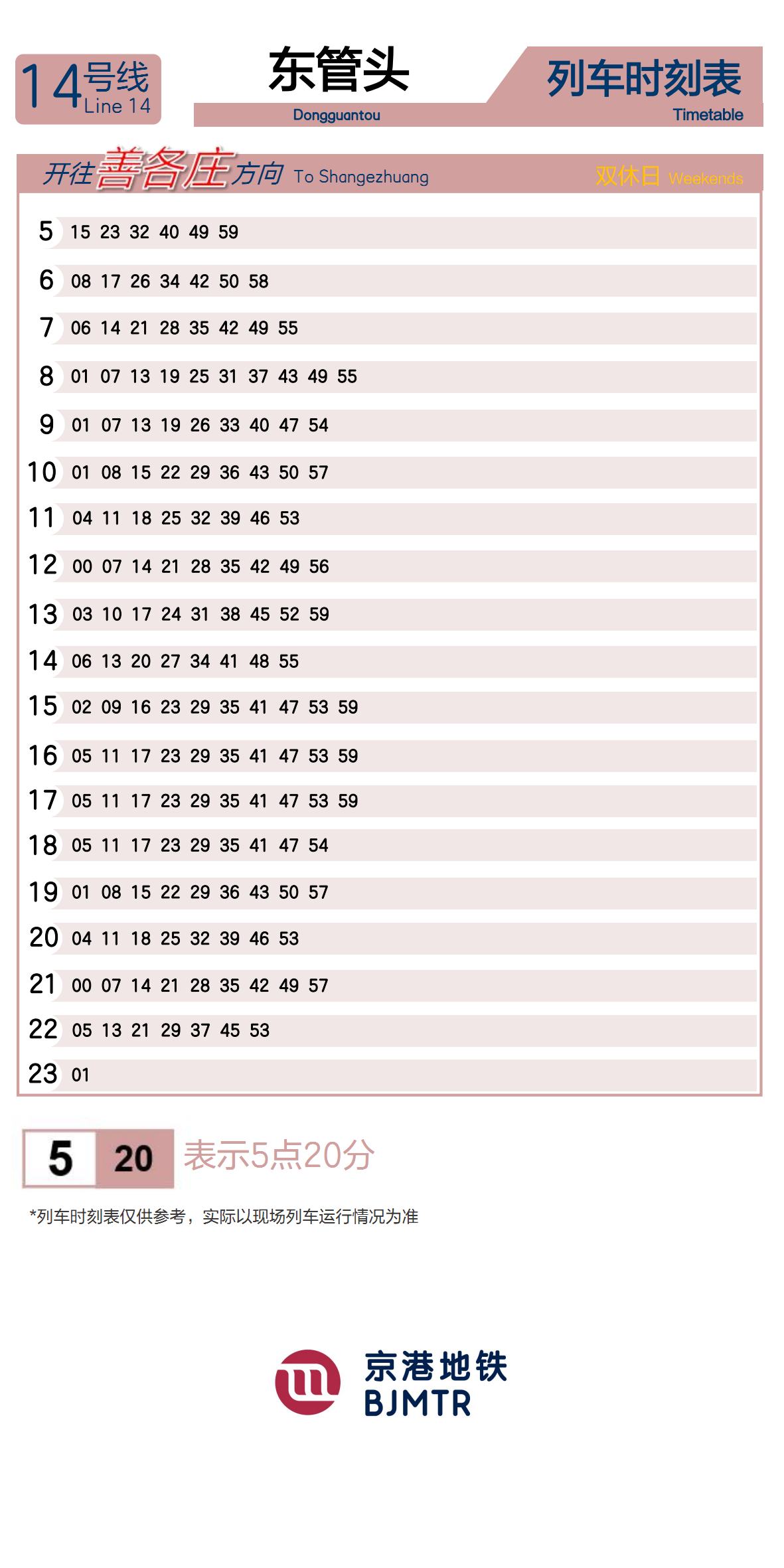 Line 14DongguantouTimetable