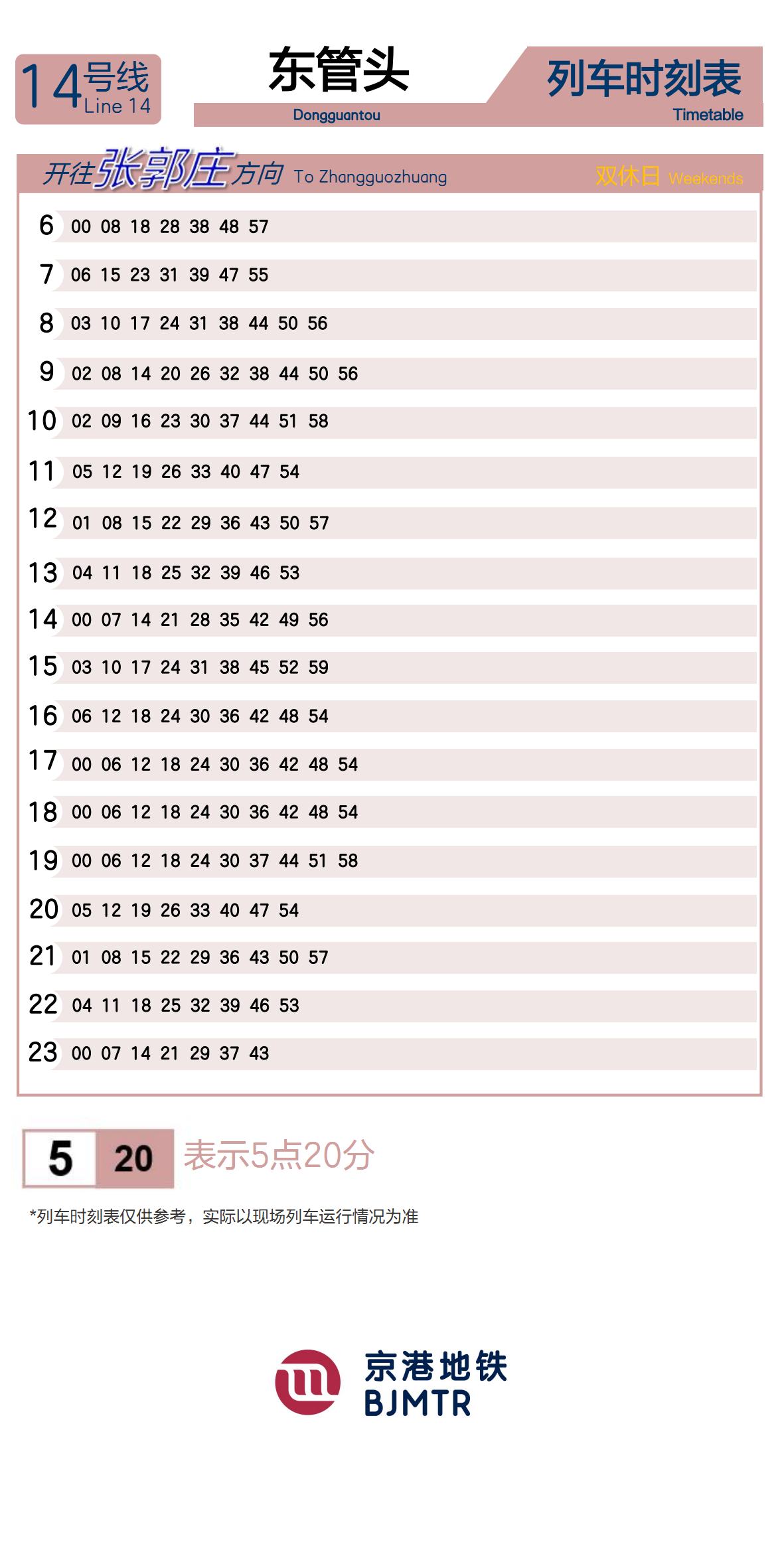 Line 14DongguantouTimetable