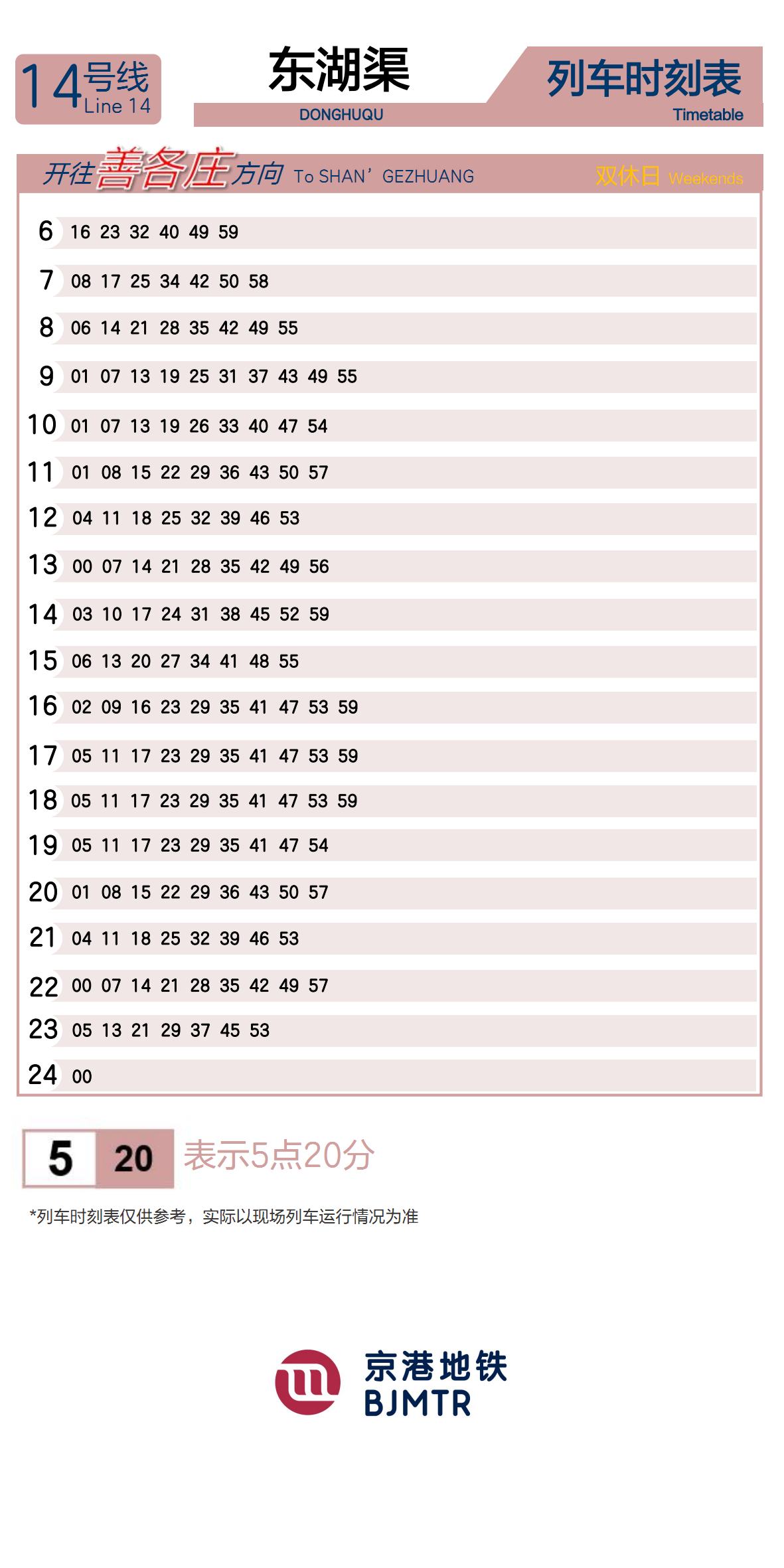 Line 14DonghuquTimetable