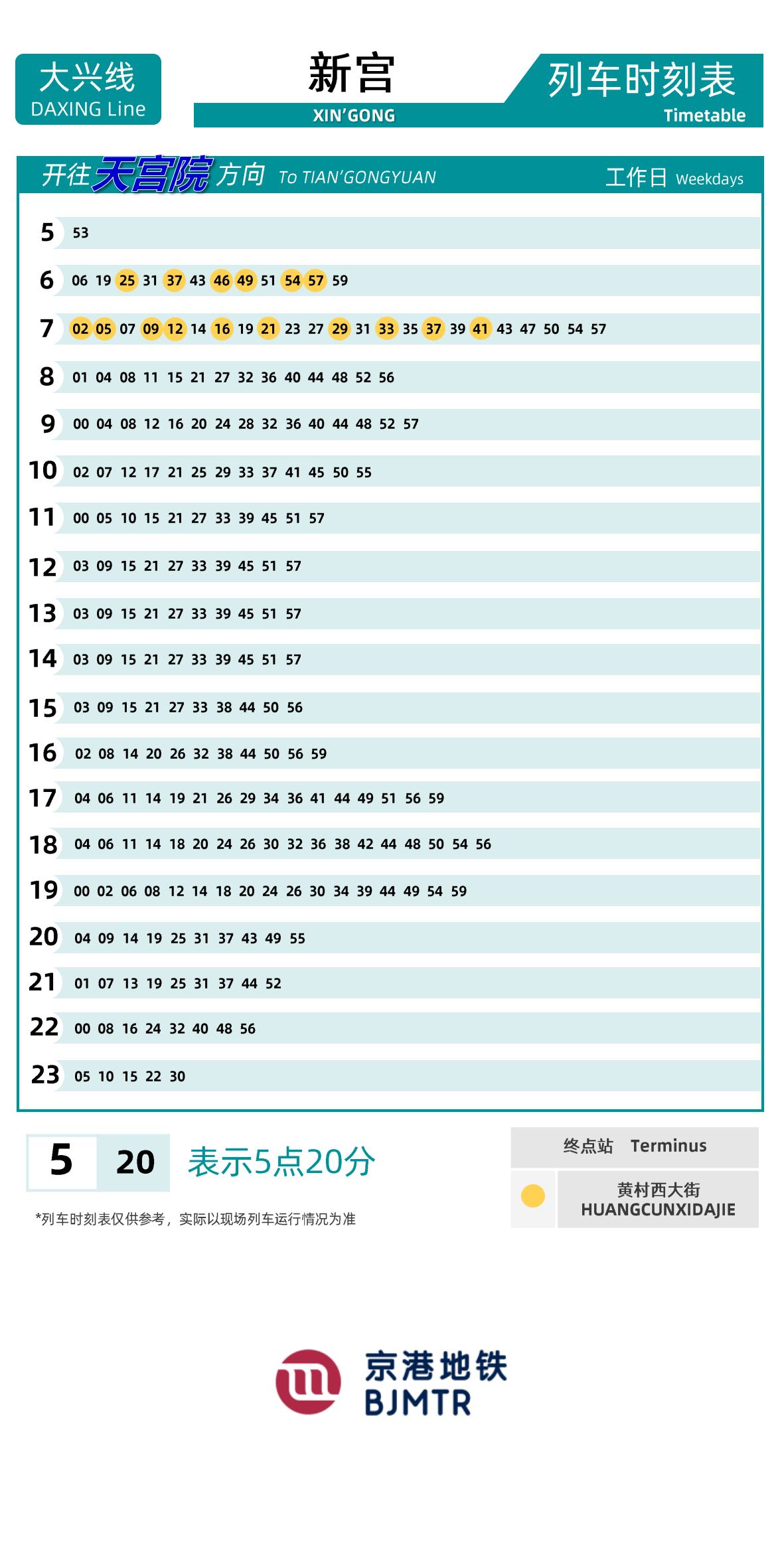 Line 4-Daxing LineXingong时刻表