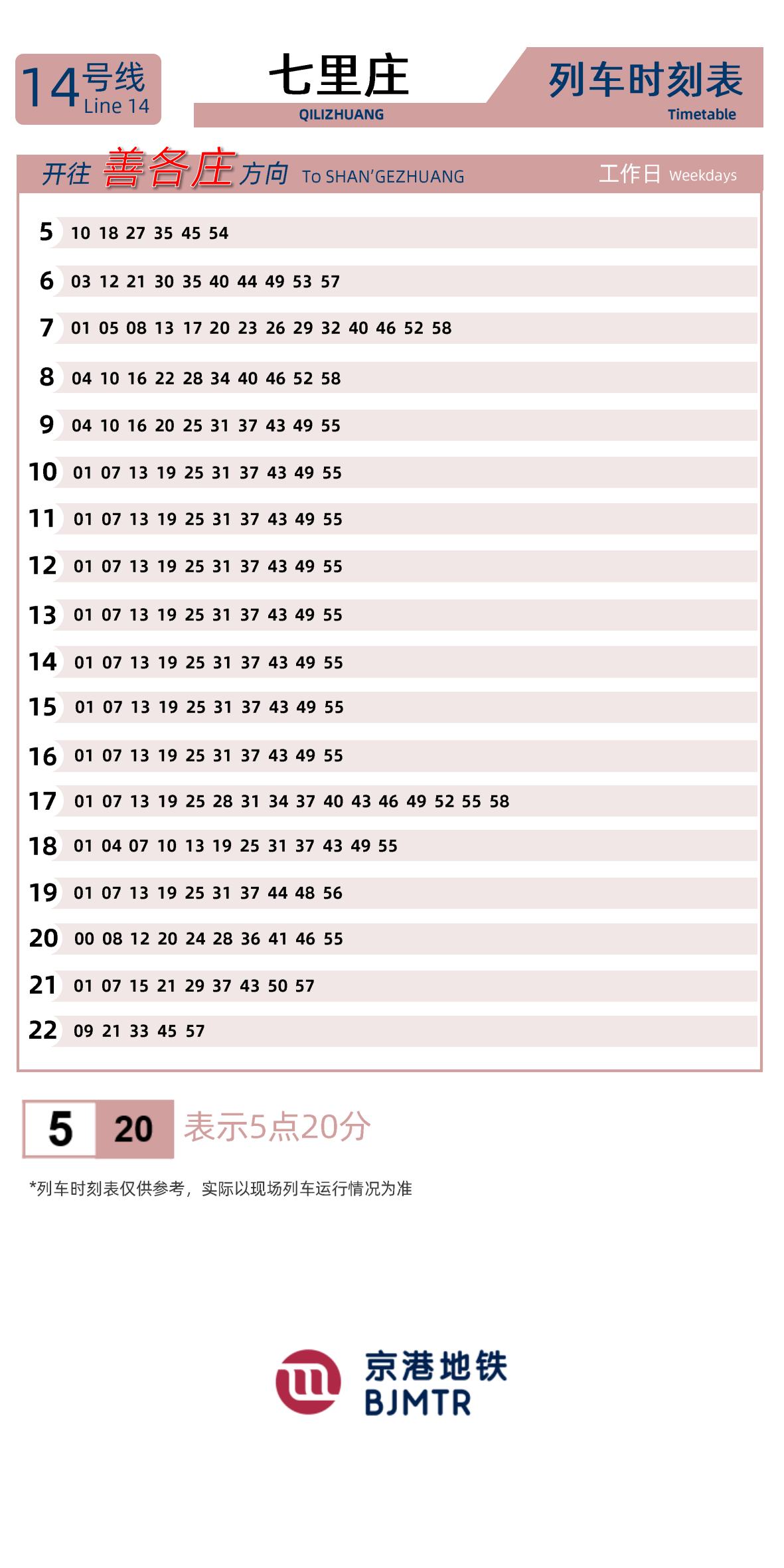 Line 14Qilizhuang时刻表
