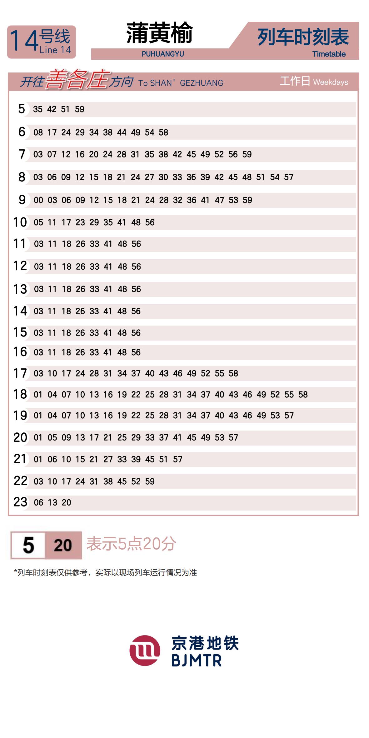 Line 14PuhuangyuTimetable