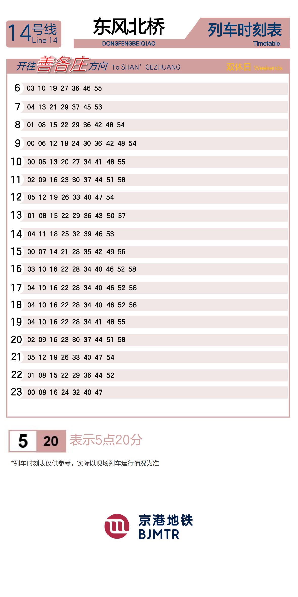 Line 14Dongfeng BeiqiaoTimetable