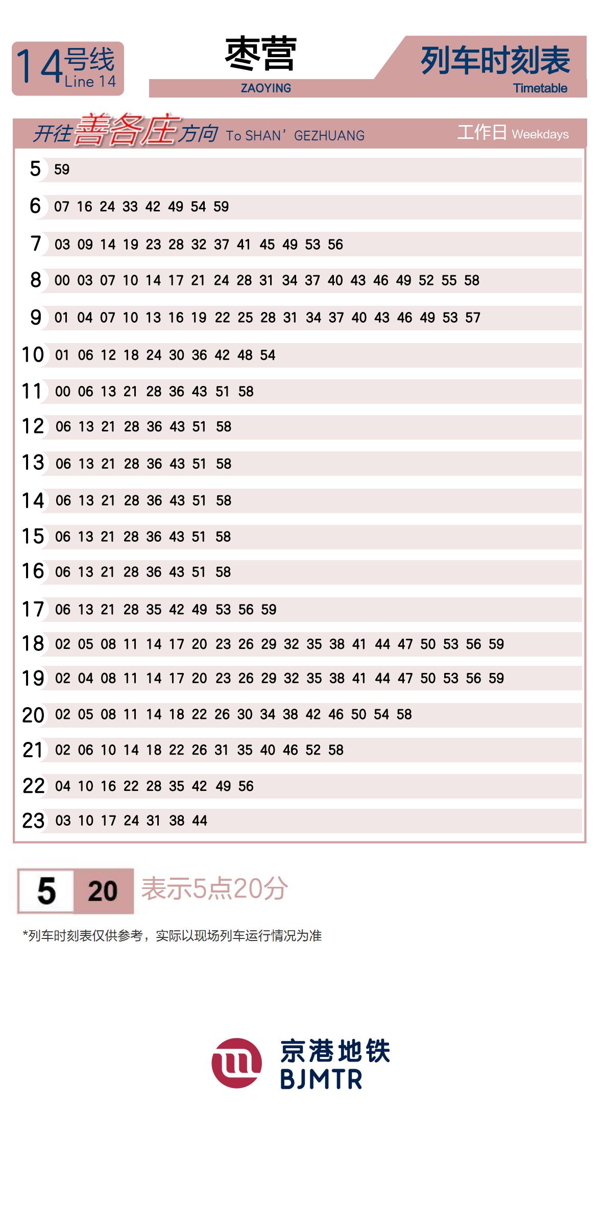 Line 14ZaoyingTimetable