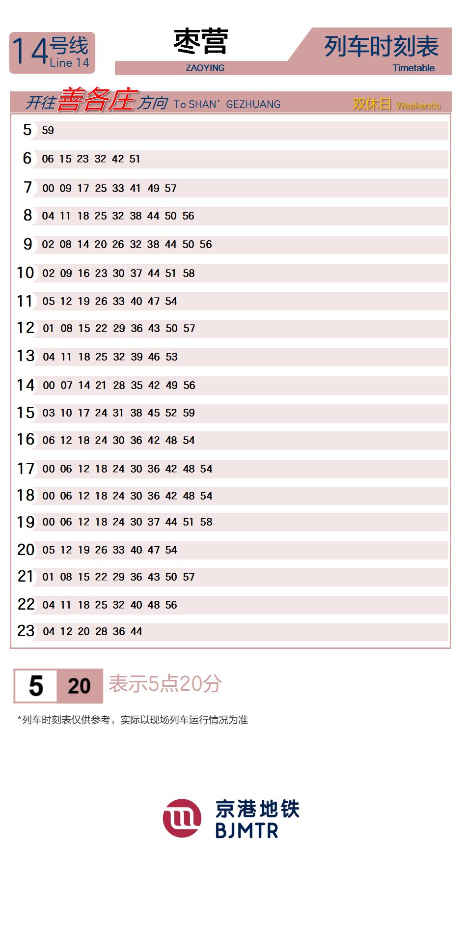 14号线枣营时刻表