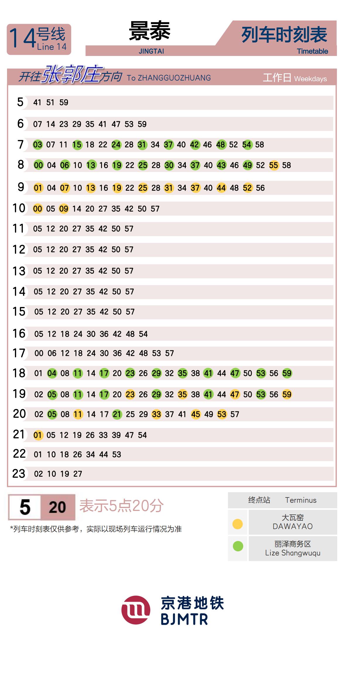 Line 14JingtaiTimetable