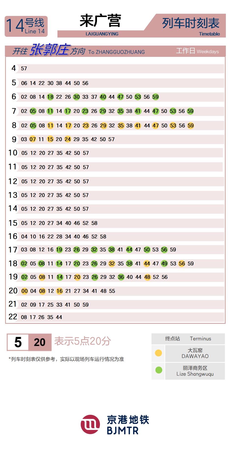 14号线来广营时刻表