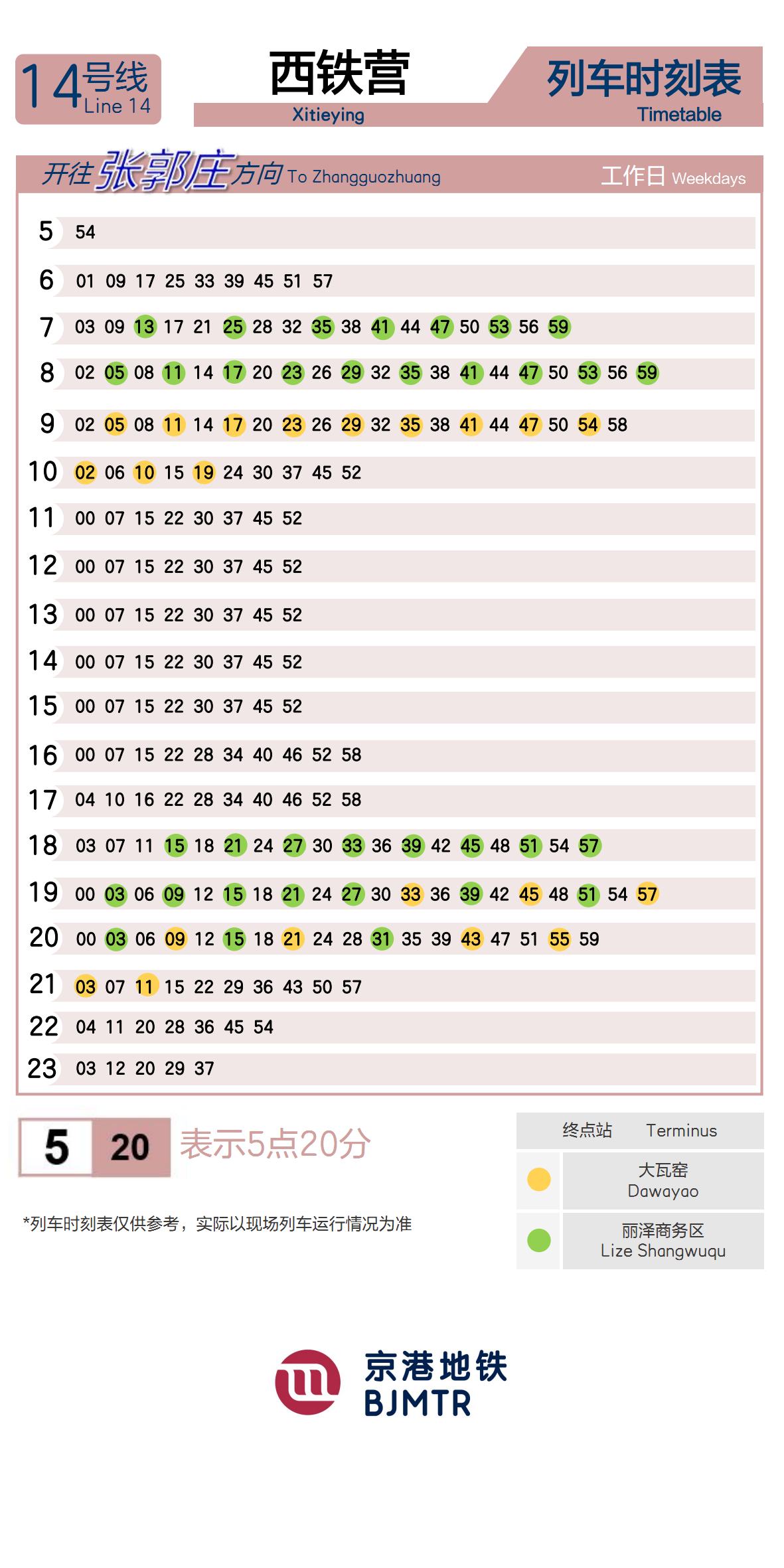 14号线西铁营时刻表
