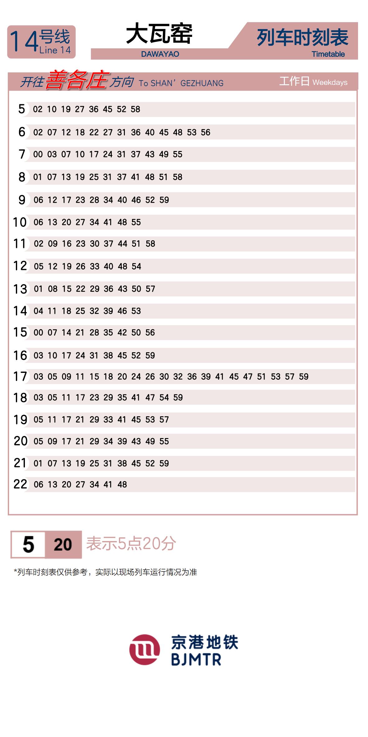 Line 14Dawayao时刻表