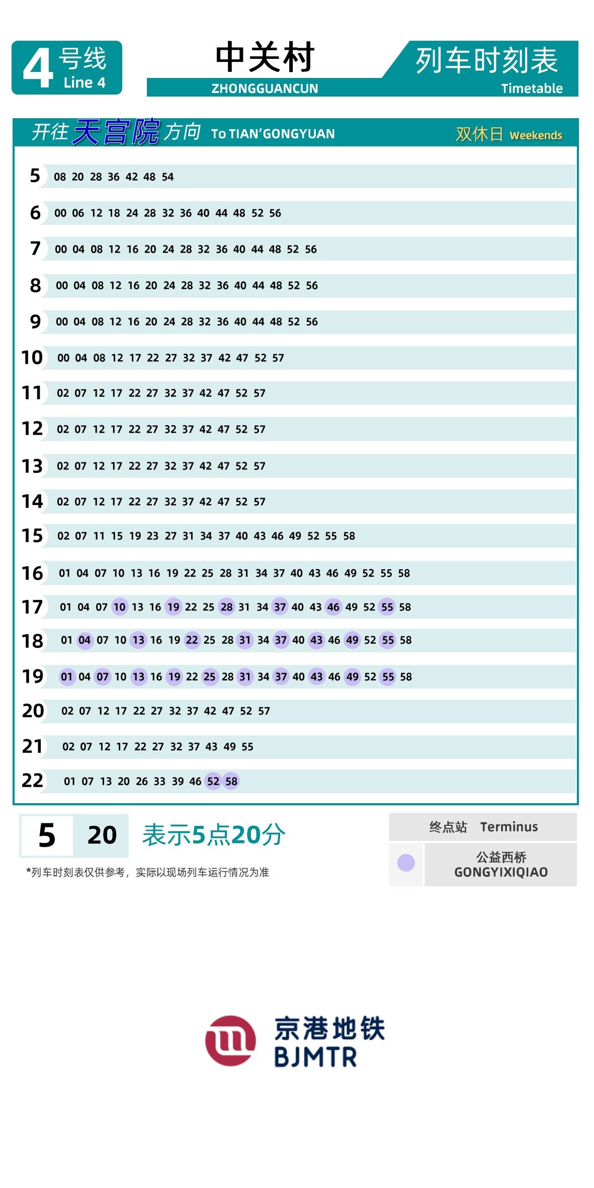 4号线-大兴线中关村时刻表