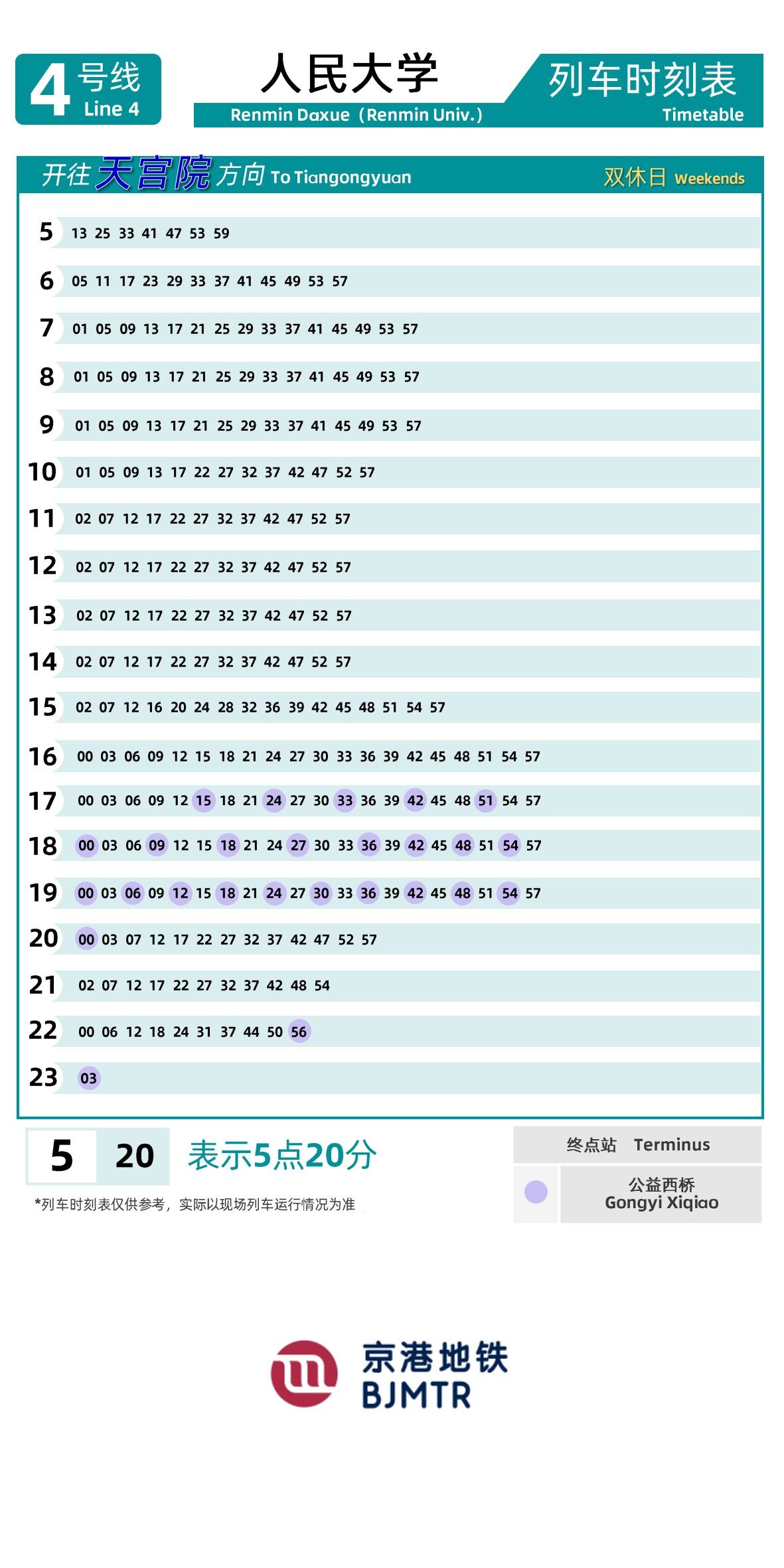 4号线-大兴线人民大学时刻表