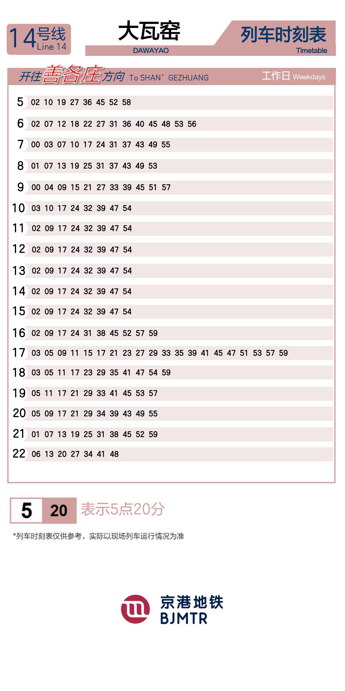 Line 14DawayaoTimetable