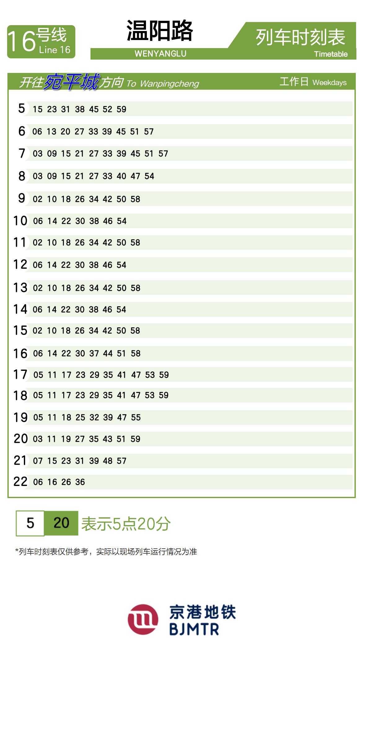 Line 16Wenyang Lu时刻表