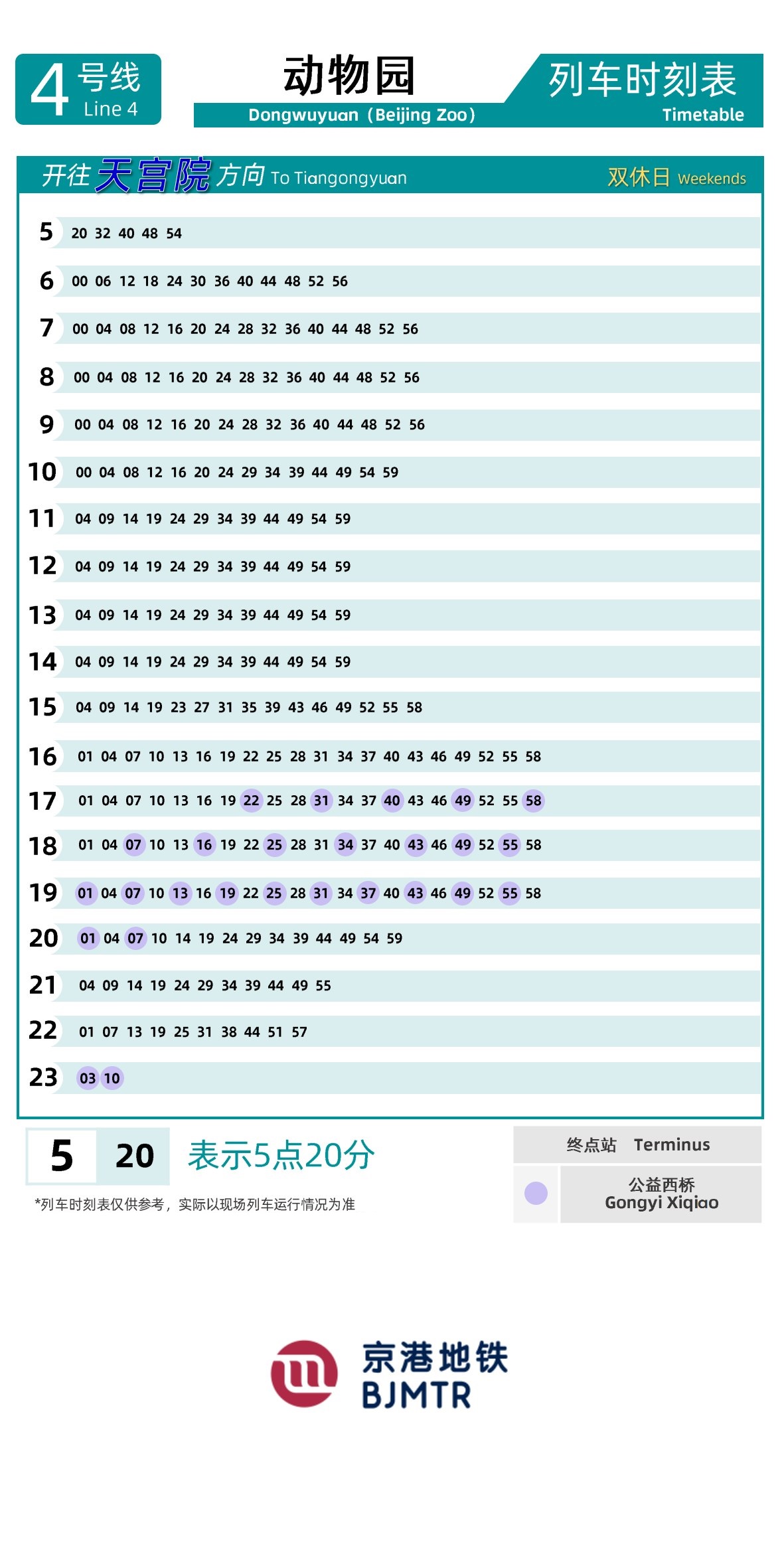 Line 4-Daxing LineBeijing Zoo时刻表