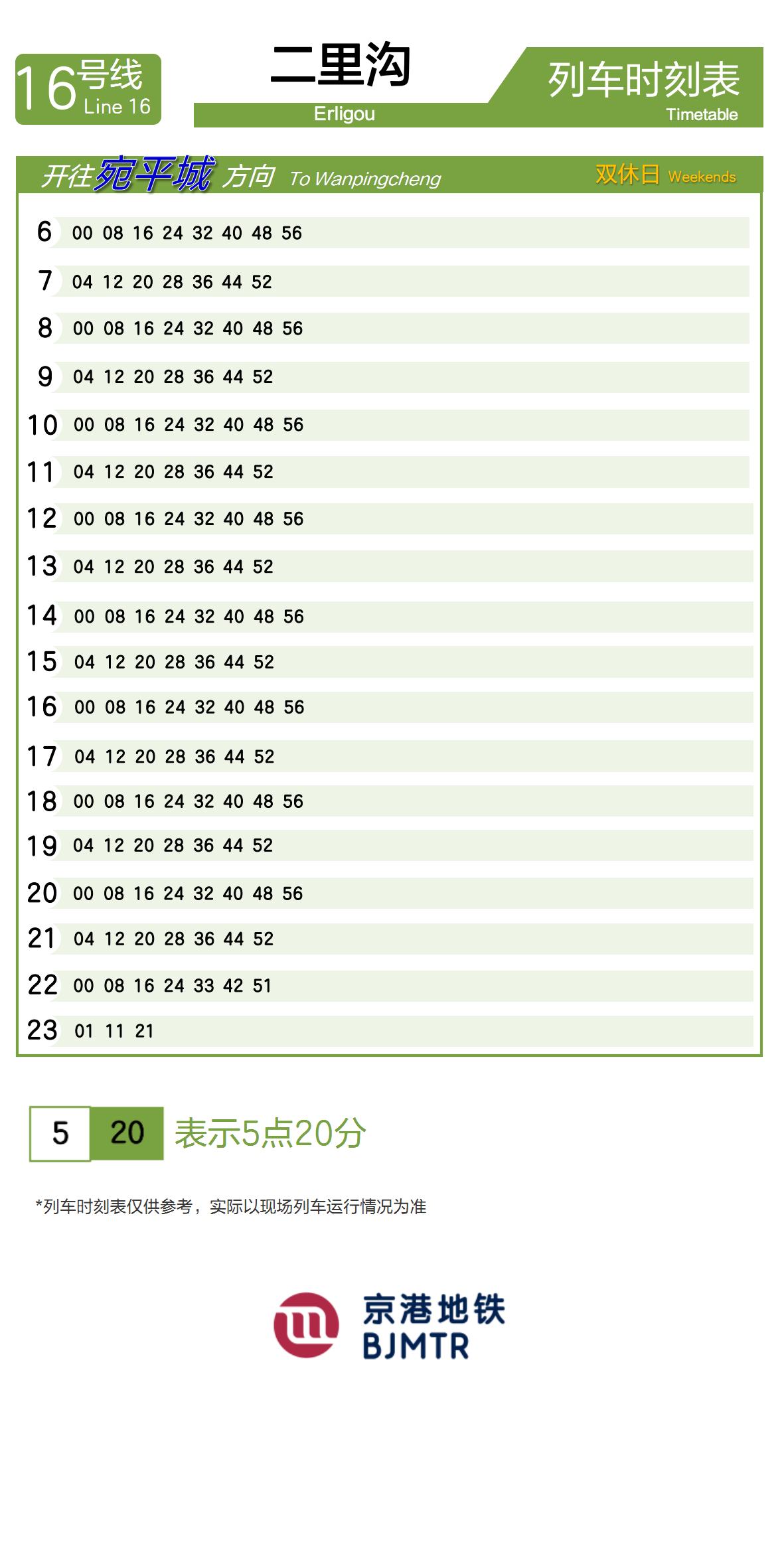 Line 16Erligou时刻表