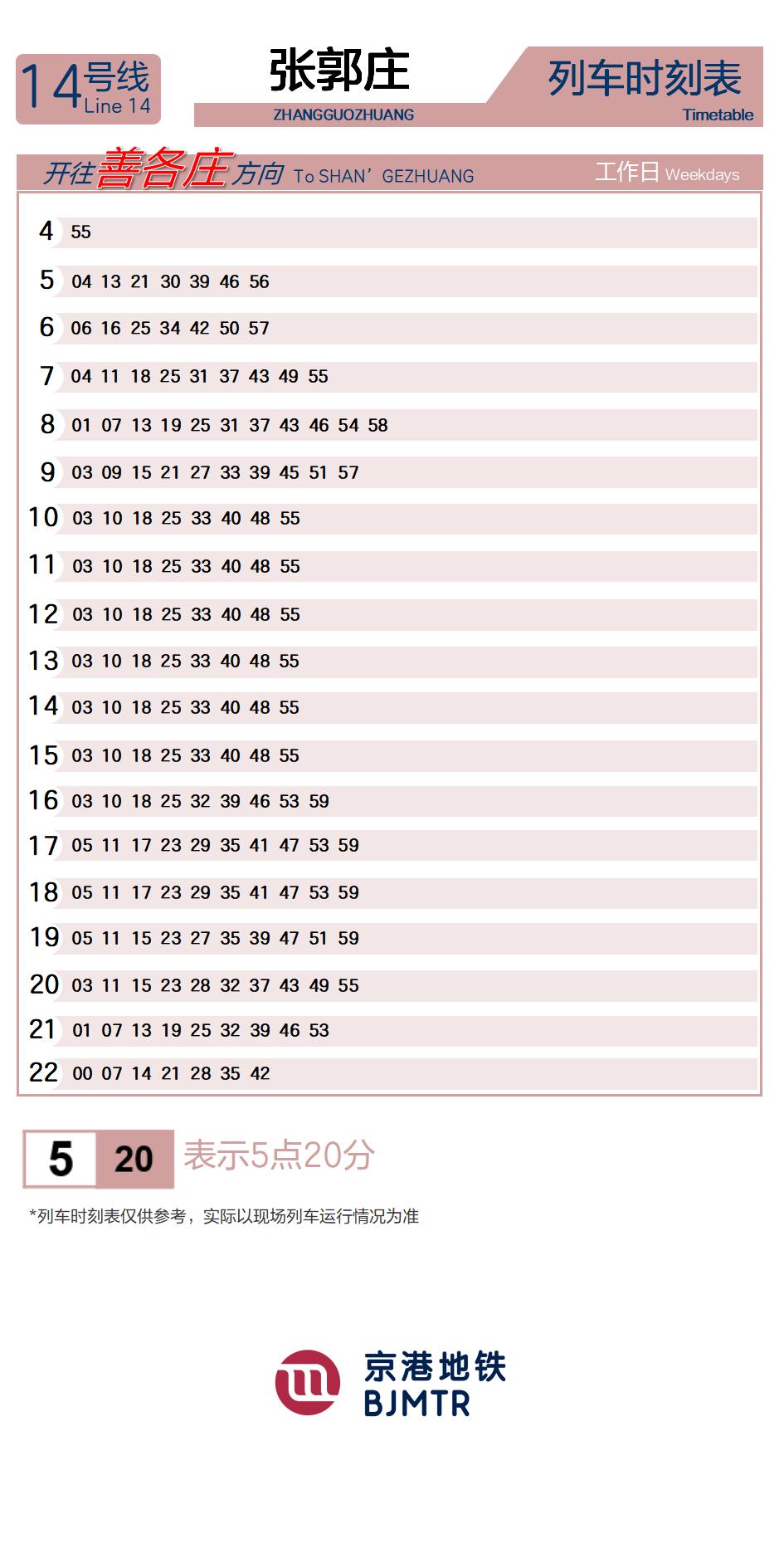 14号线张郭庄时刻表