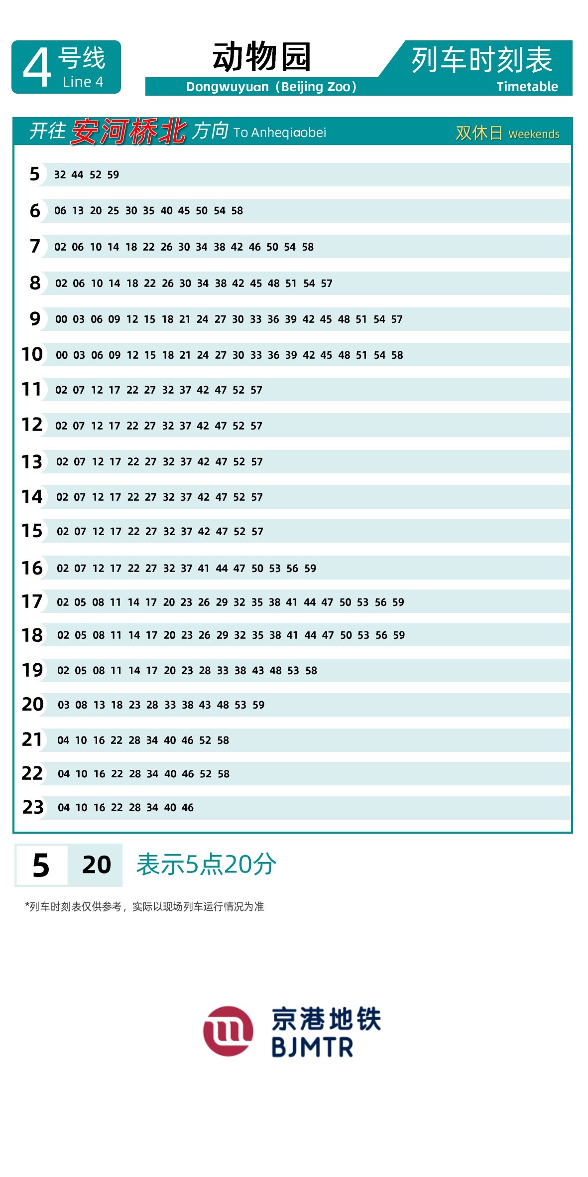 Line 4-Daxing LineBeijing Zoo时刻表