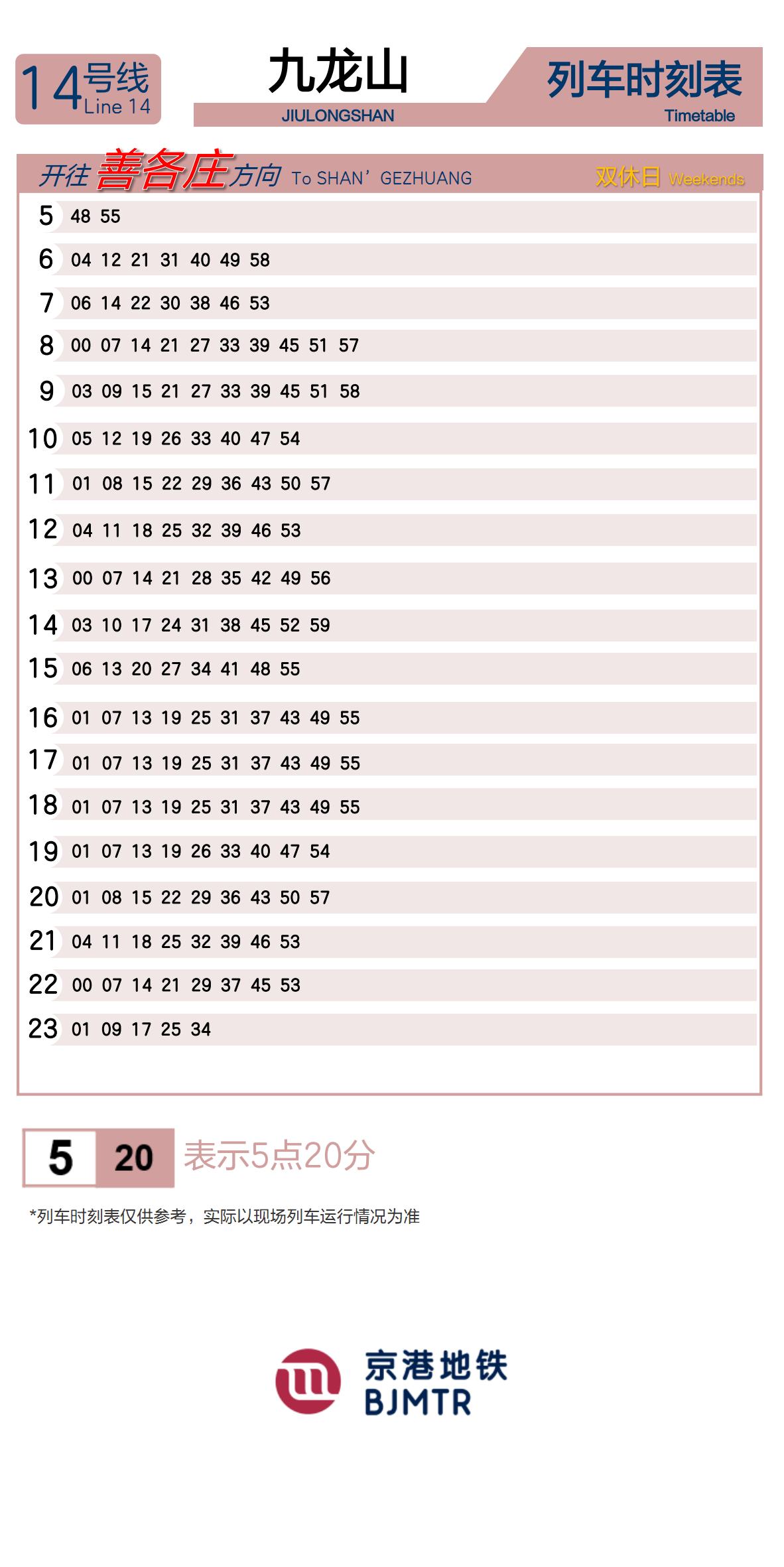 Line 14Jiulongshan时刻表