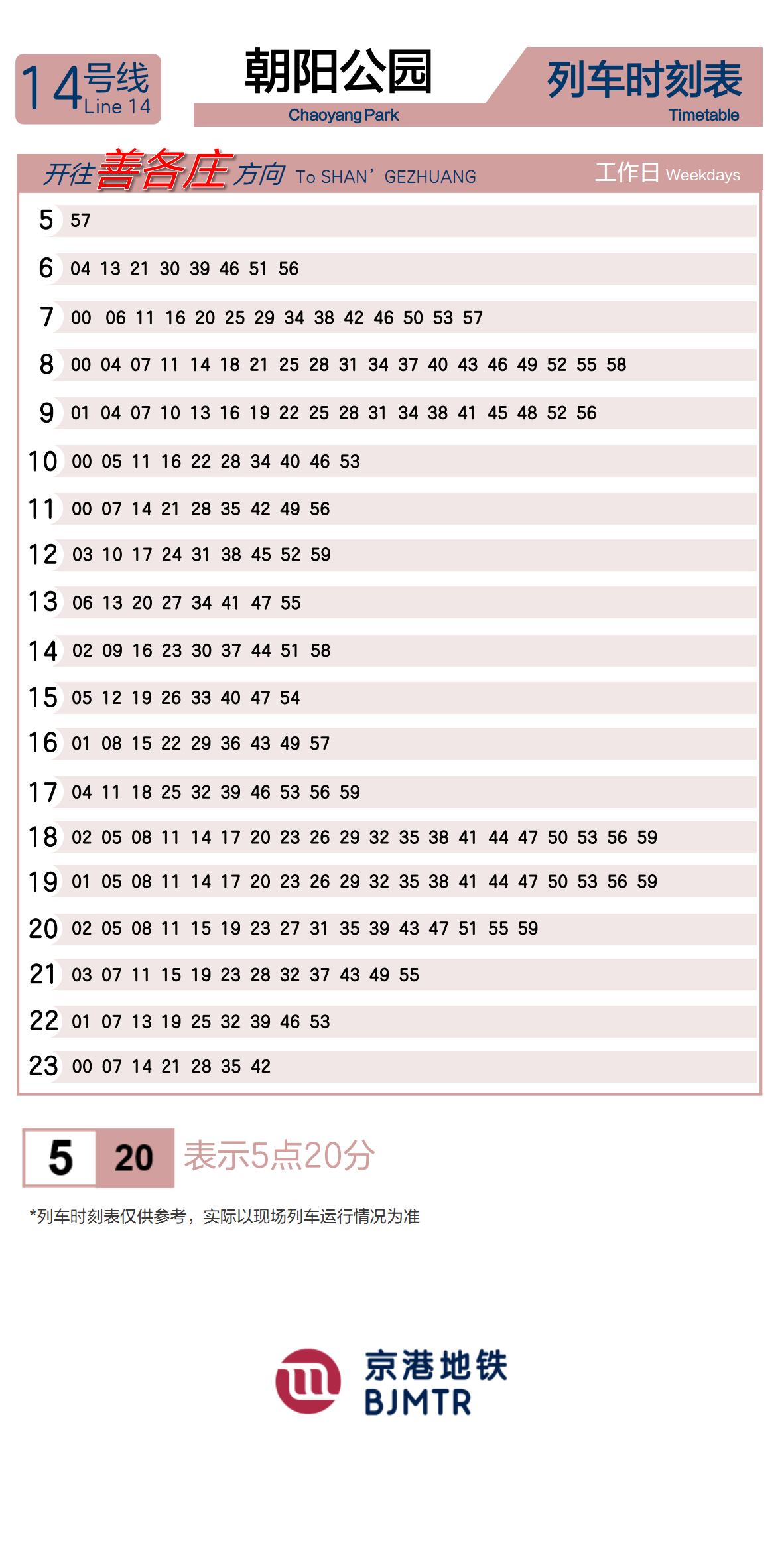14号线朝阳公园时刻表