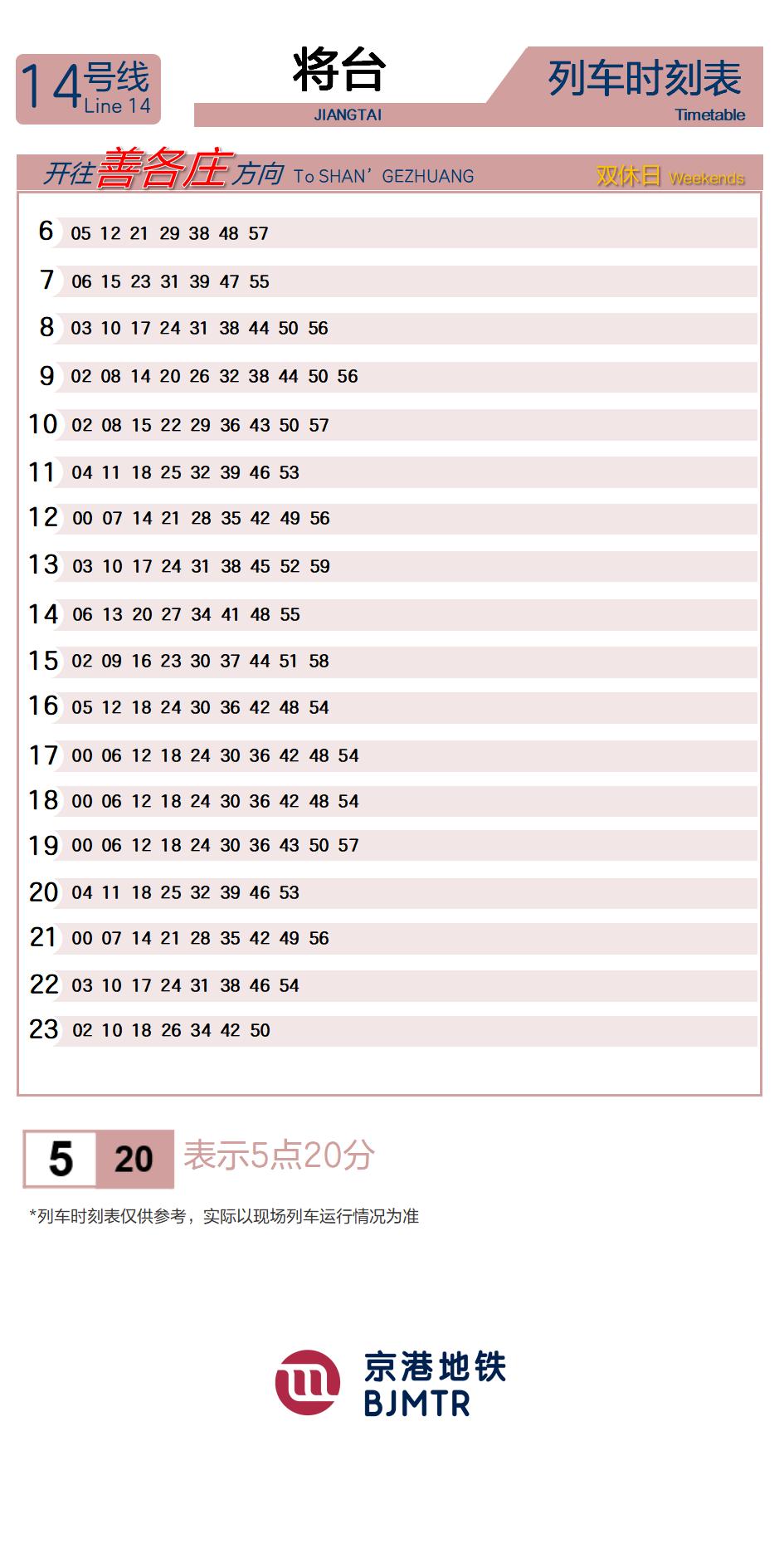 14号线将台时刻表