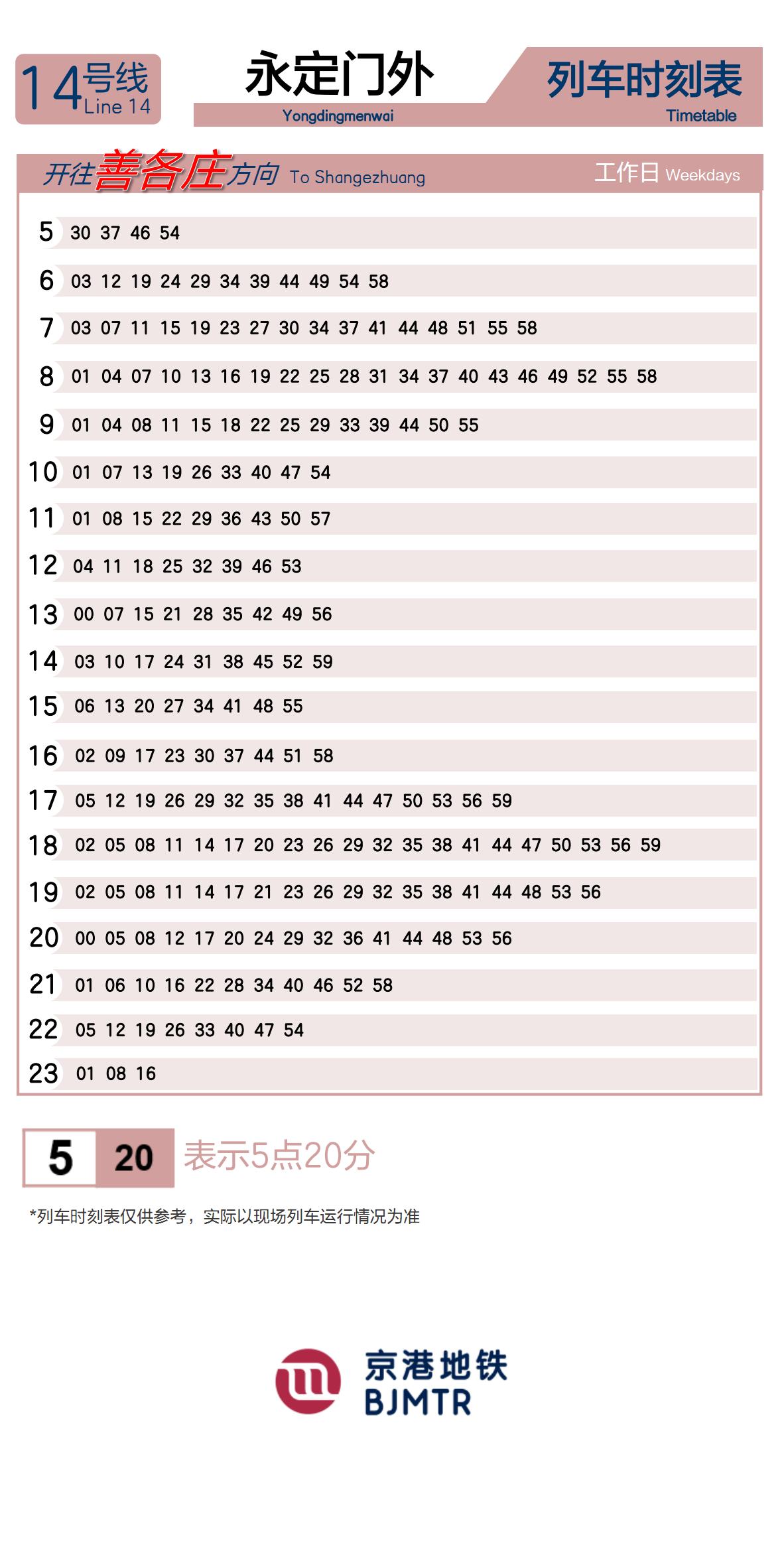 14号线永定门外时刻表