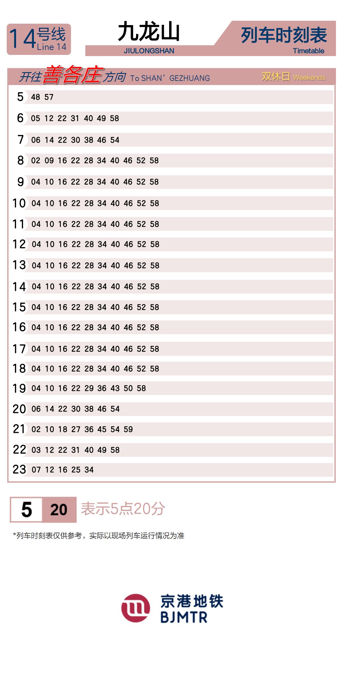 Line 14Jiulongshan时刻表