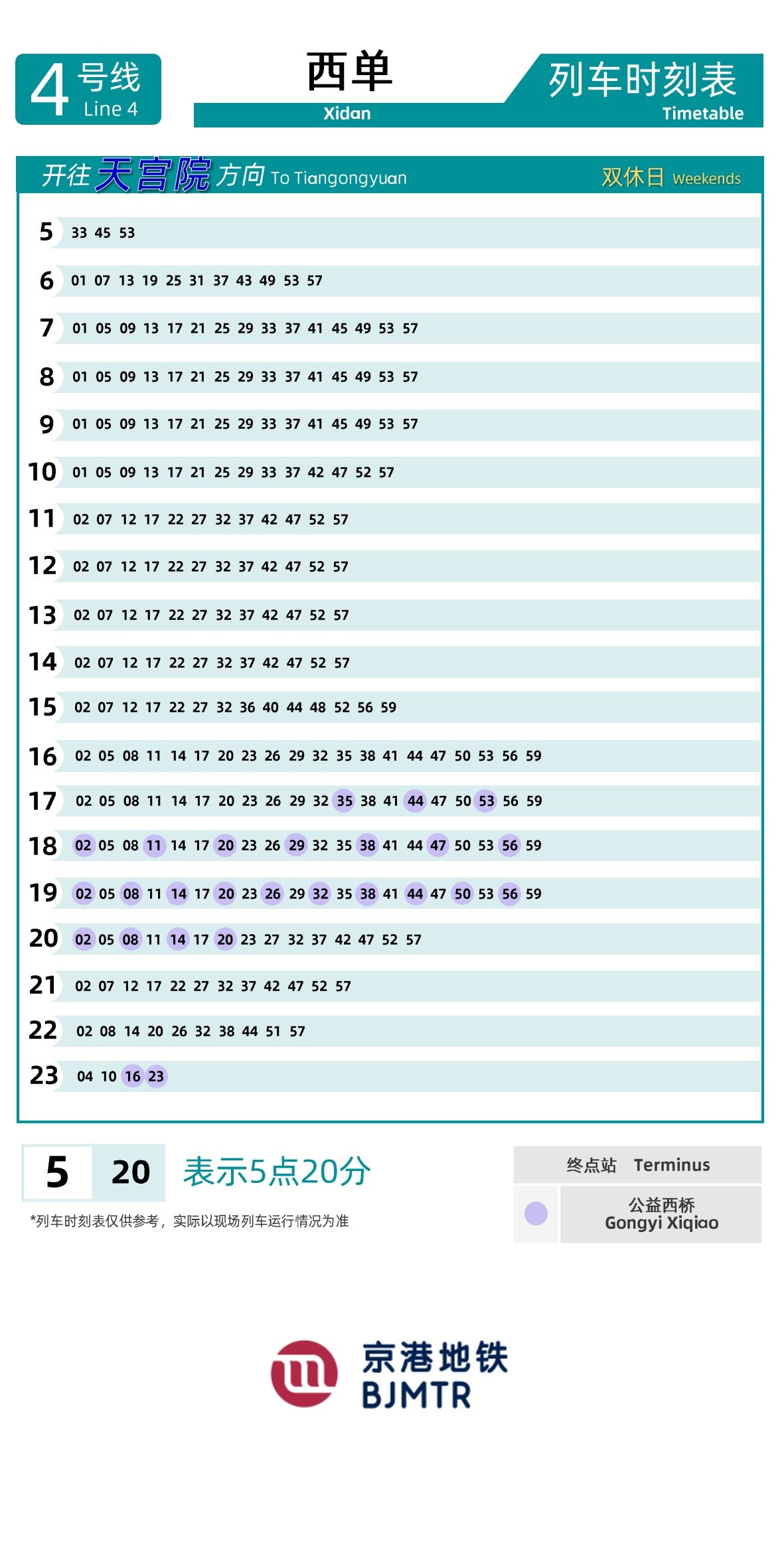 Line 4-Daxing LineXidan时刻表