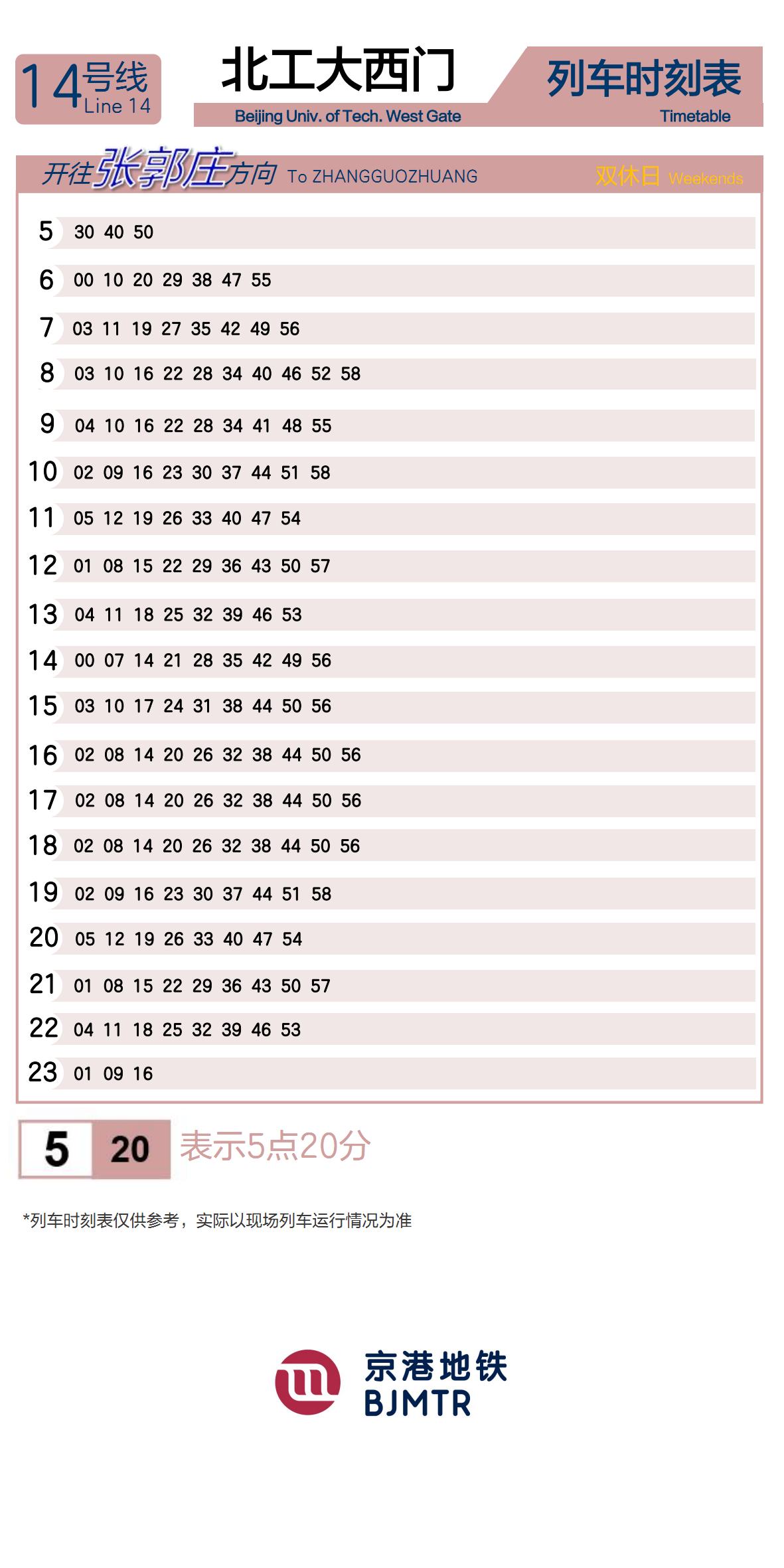 Line 14Beijing Univ. of Tech. West GateTimetable
