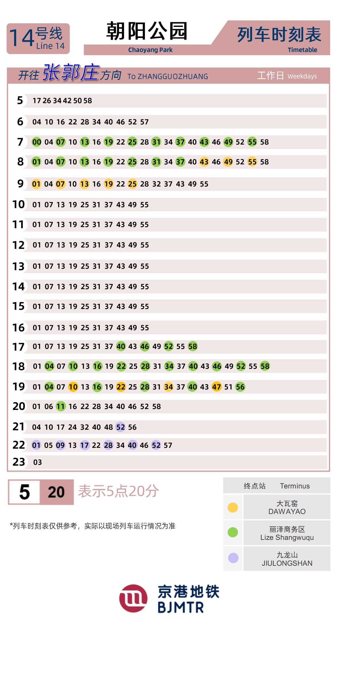 Line 14Chaoyang Park时刻表