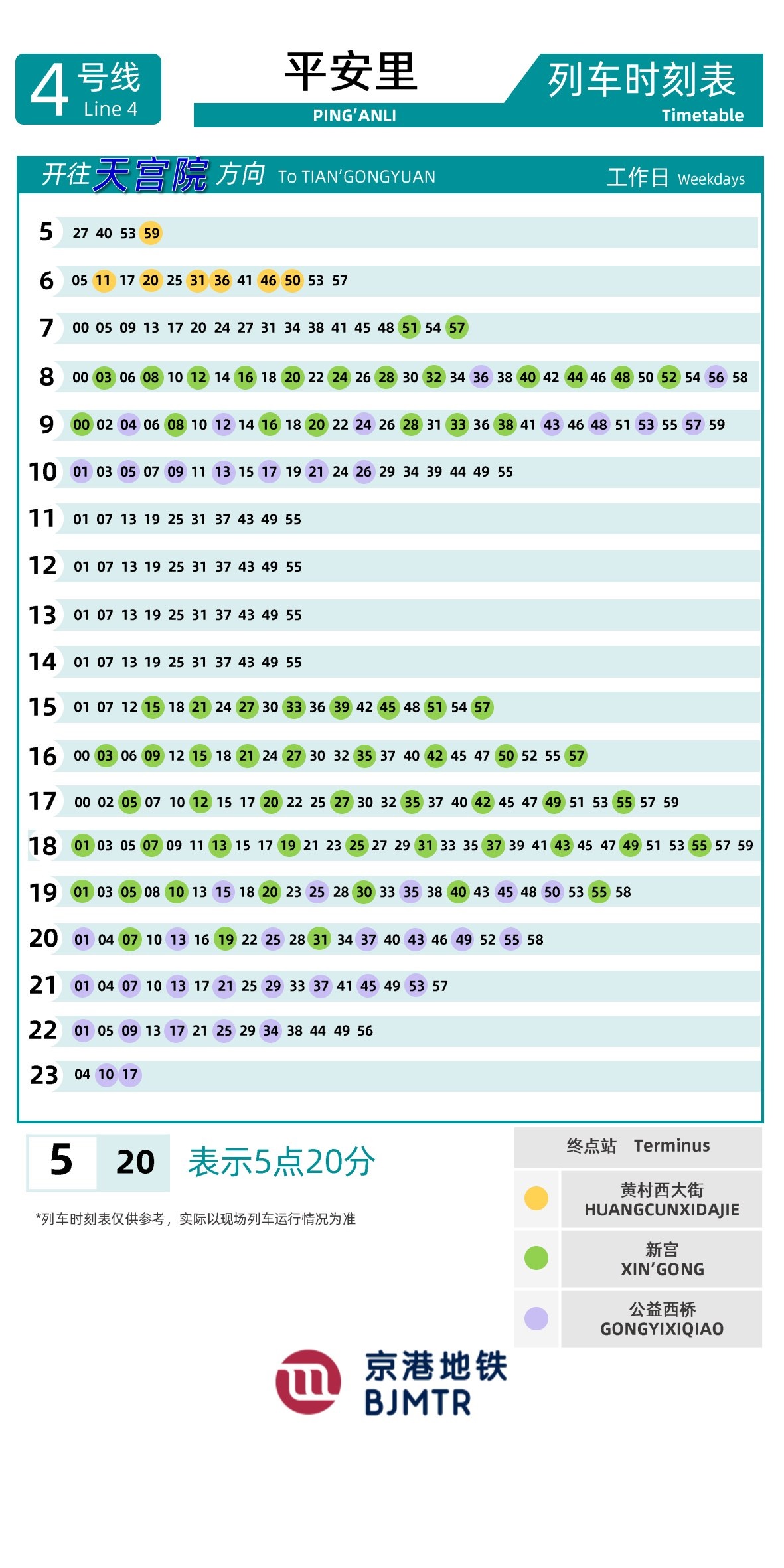 Line 4-Daxing LinePing'anli时刻表